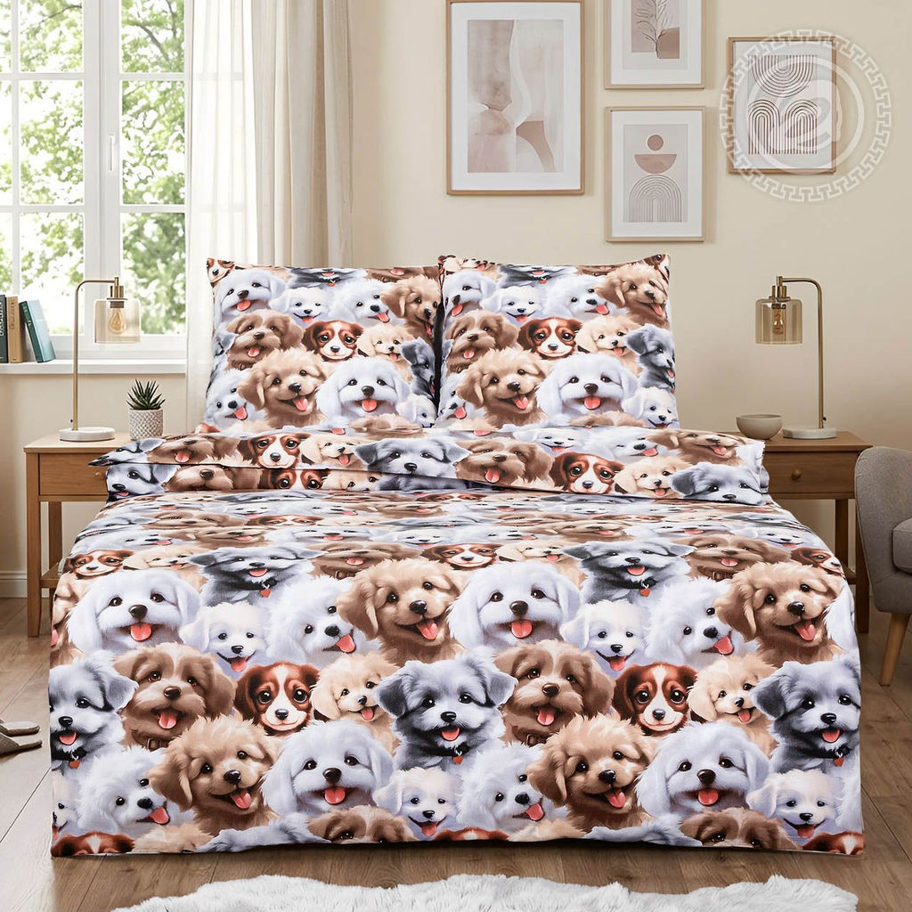 Постельное белье Дружок (поплин DE LUXE) 1,5 сп./Пододеяльник: 1 шт. - 215*145; Простыня: 1 шт. - 215*150; Наволочка: 2 шт. - 70*70; DE LUXE