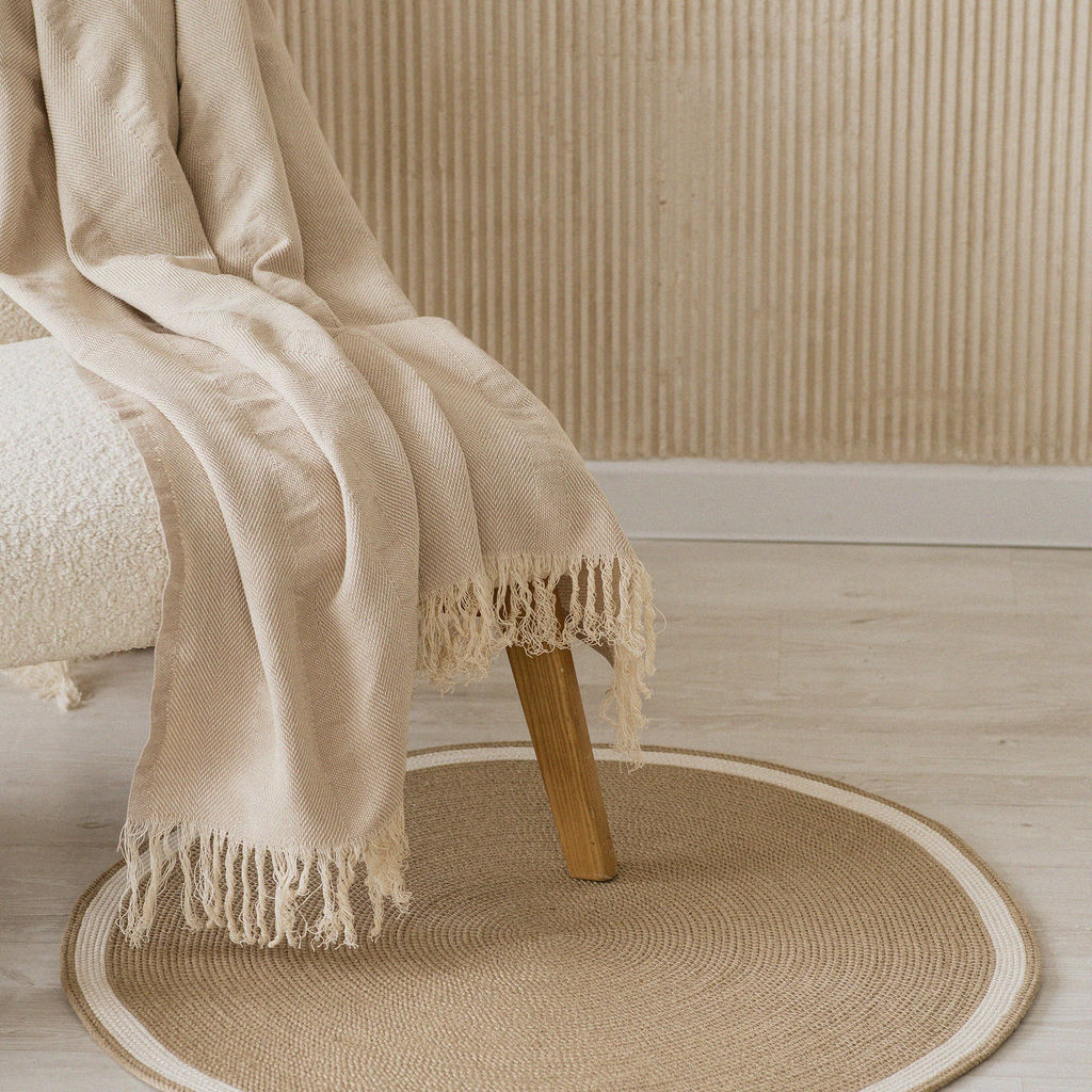 Плед хлопковый 140х200 бежевый