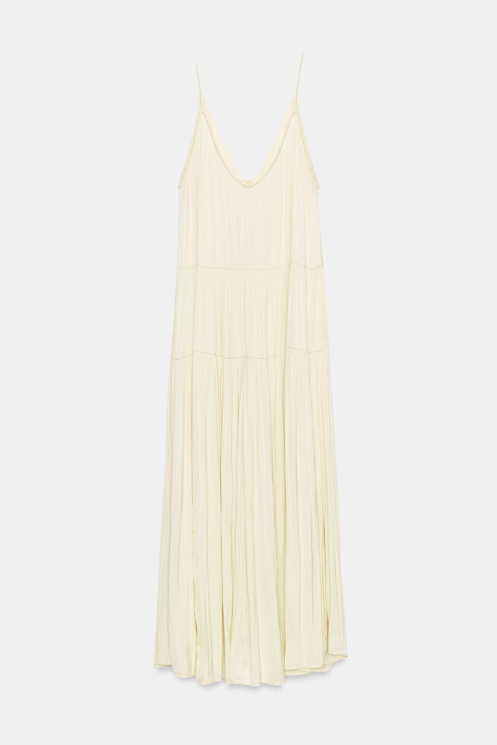Платье длинное Zara сатиновое со сборками светло-желтое