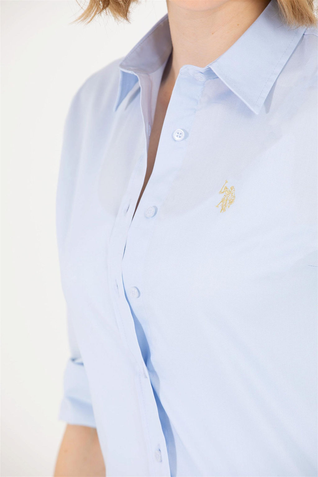 Женская голубая базовая рубашка с длинным рукавом - U.s. polo assn фото 14