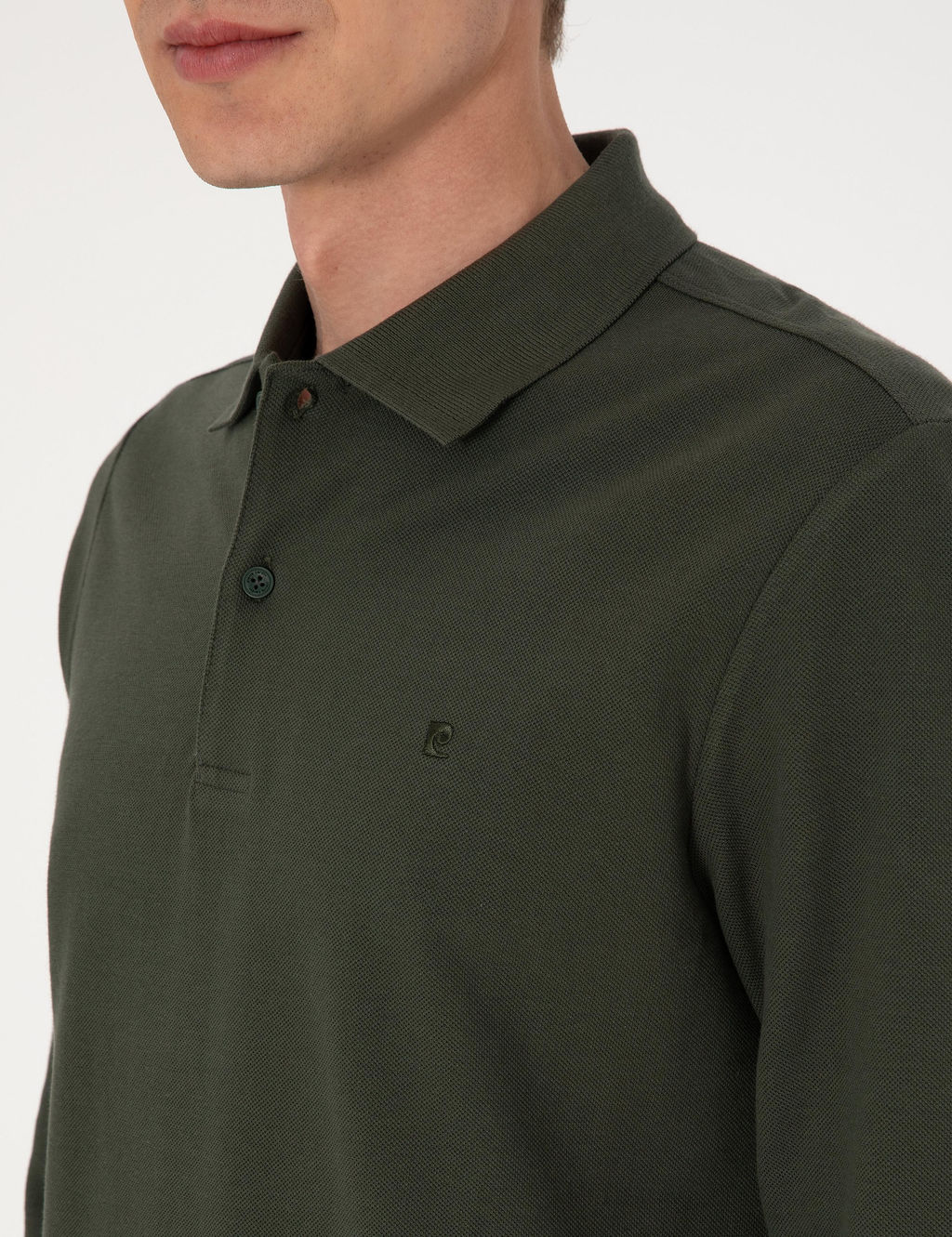 Koyu Ye_il Slim Fit K_vr_lmaz Polo Yaka Basic Pike Sweatshirt