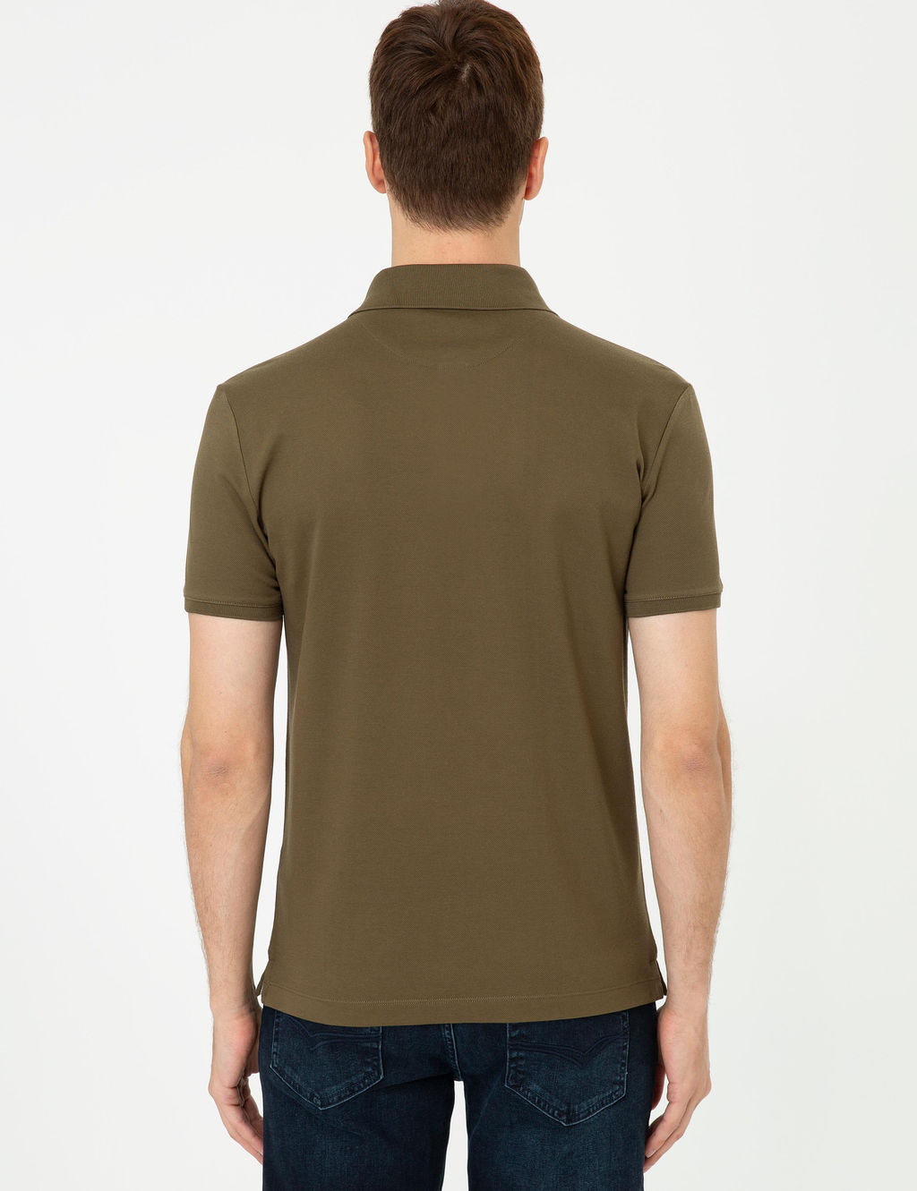 Haki Polo Yaka Slim Fit Basic Merserize T-shirt
