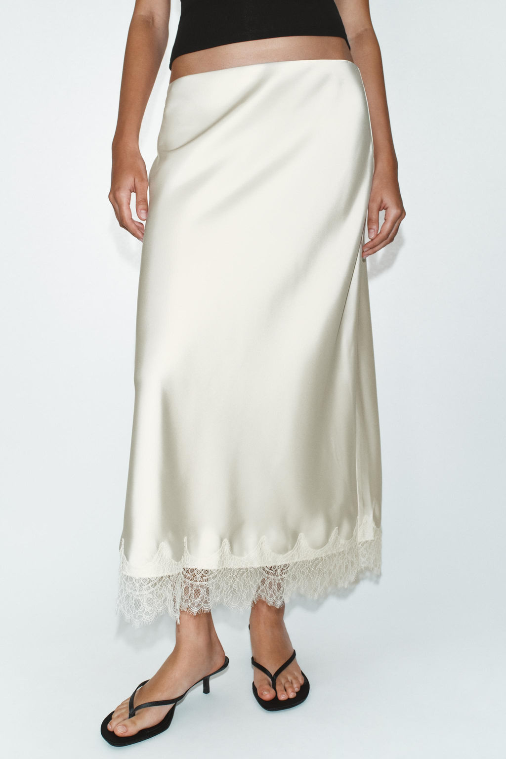 LACE TRIM SATIN MIDI SKIRT - Zara фото 13