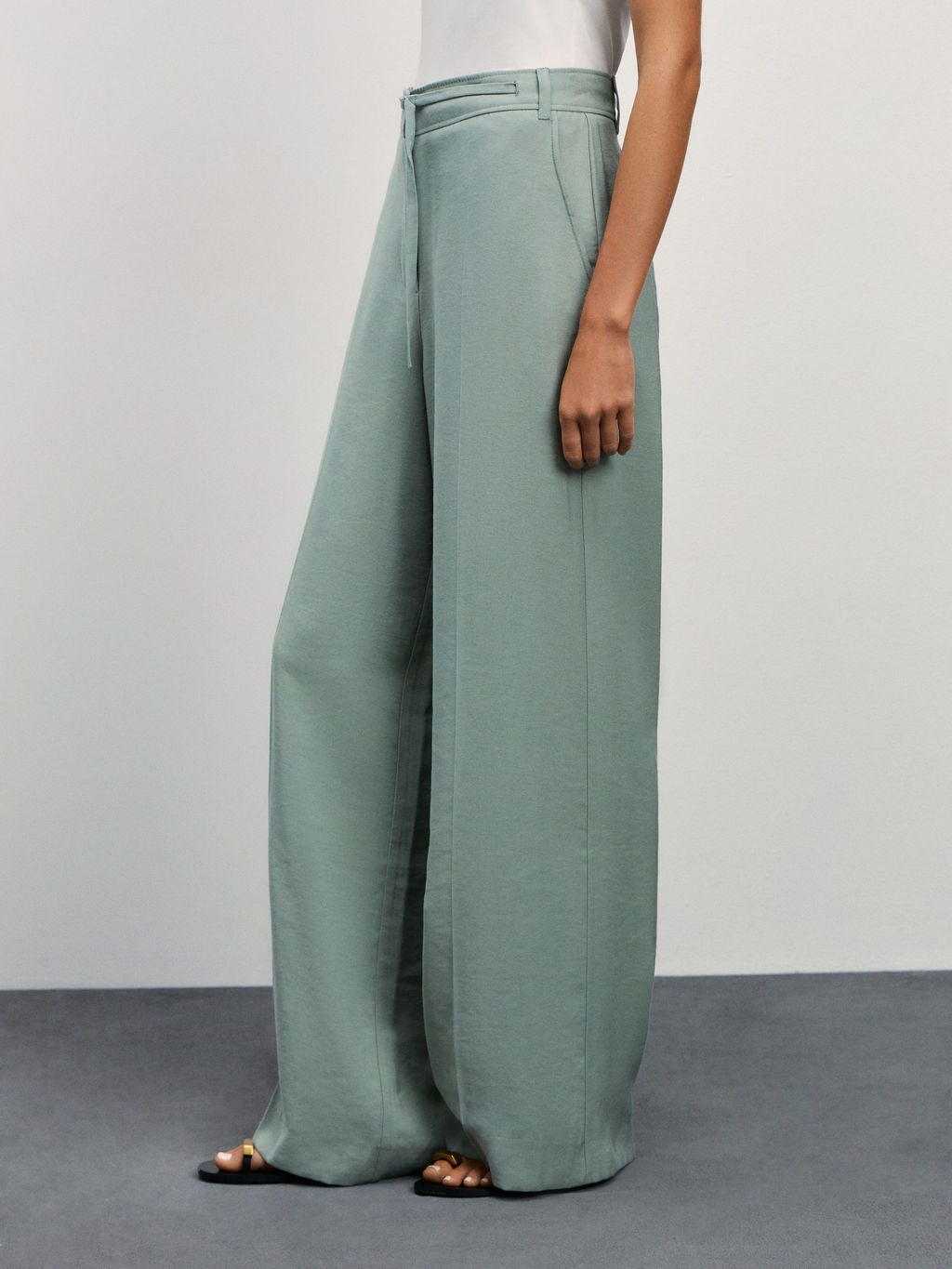 Брюки wide leg с декоративным поясом / Zarina фото 3