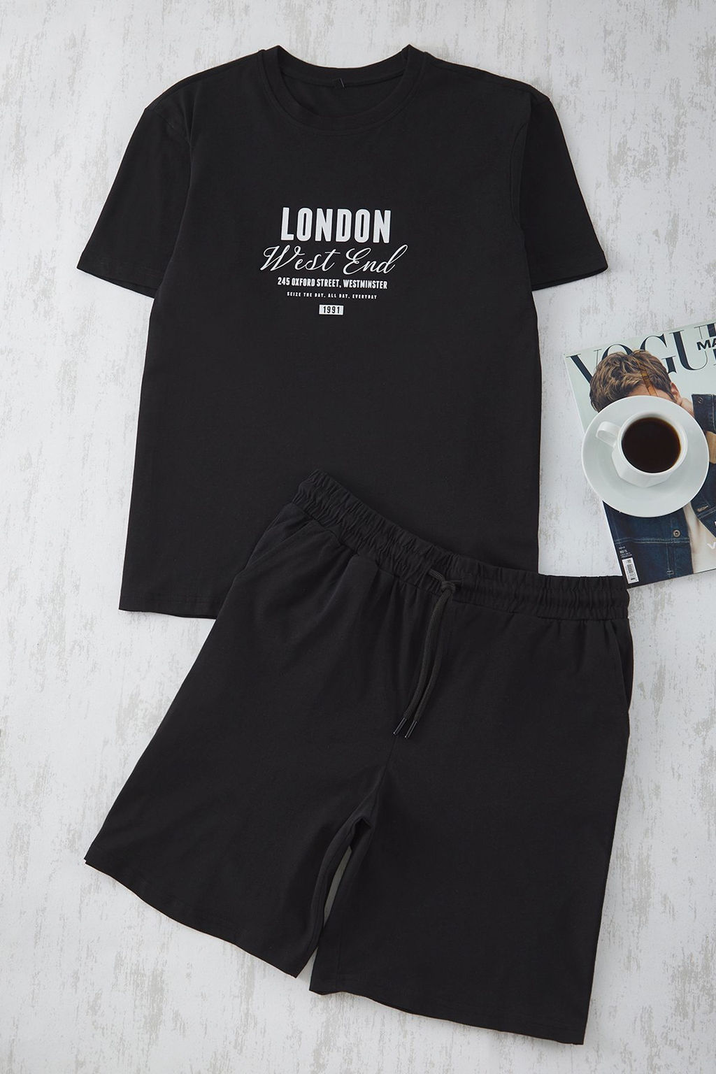 TRENDYOL MAN Siyah Bask?l? Regular Fit Orme Sortlu Pijama Tak?m? TMNSS25PT00013 - Trendyolmilla фото 4