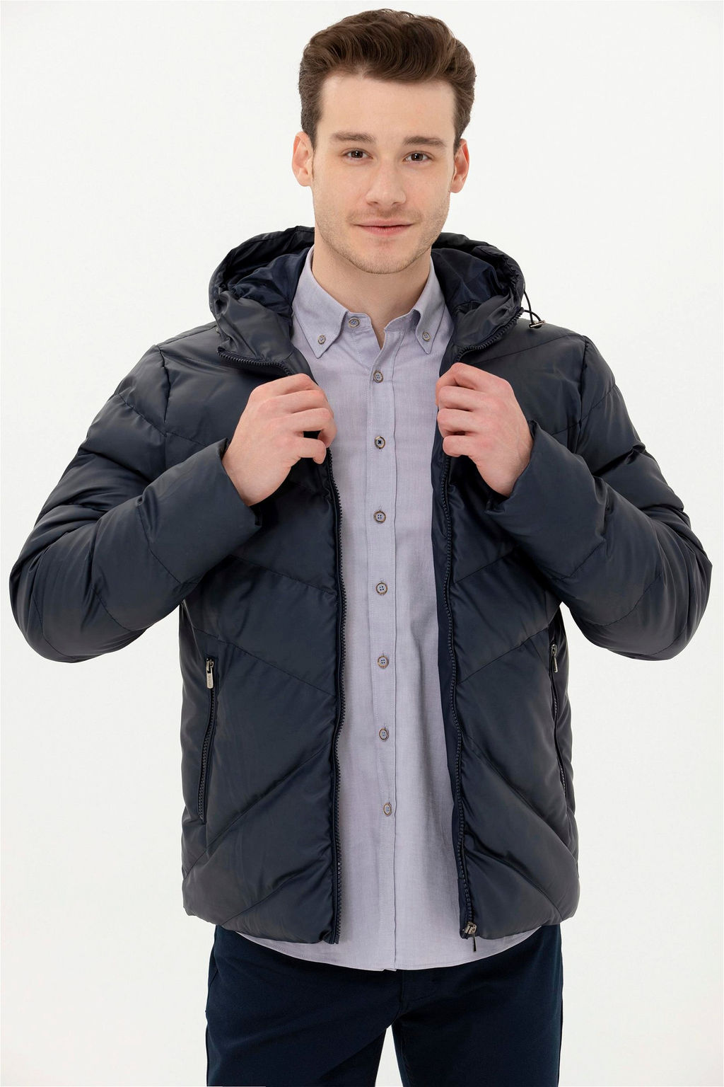 Мужская темно-синяя кожаная куртка - U.s. polo assn фото 2