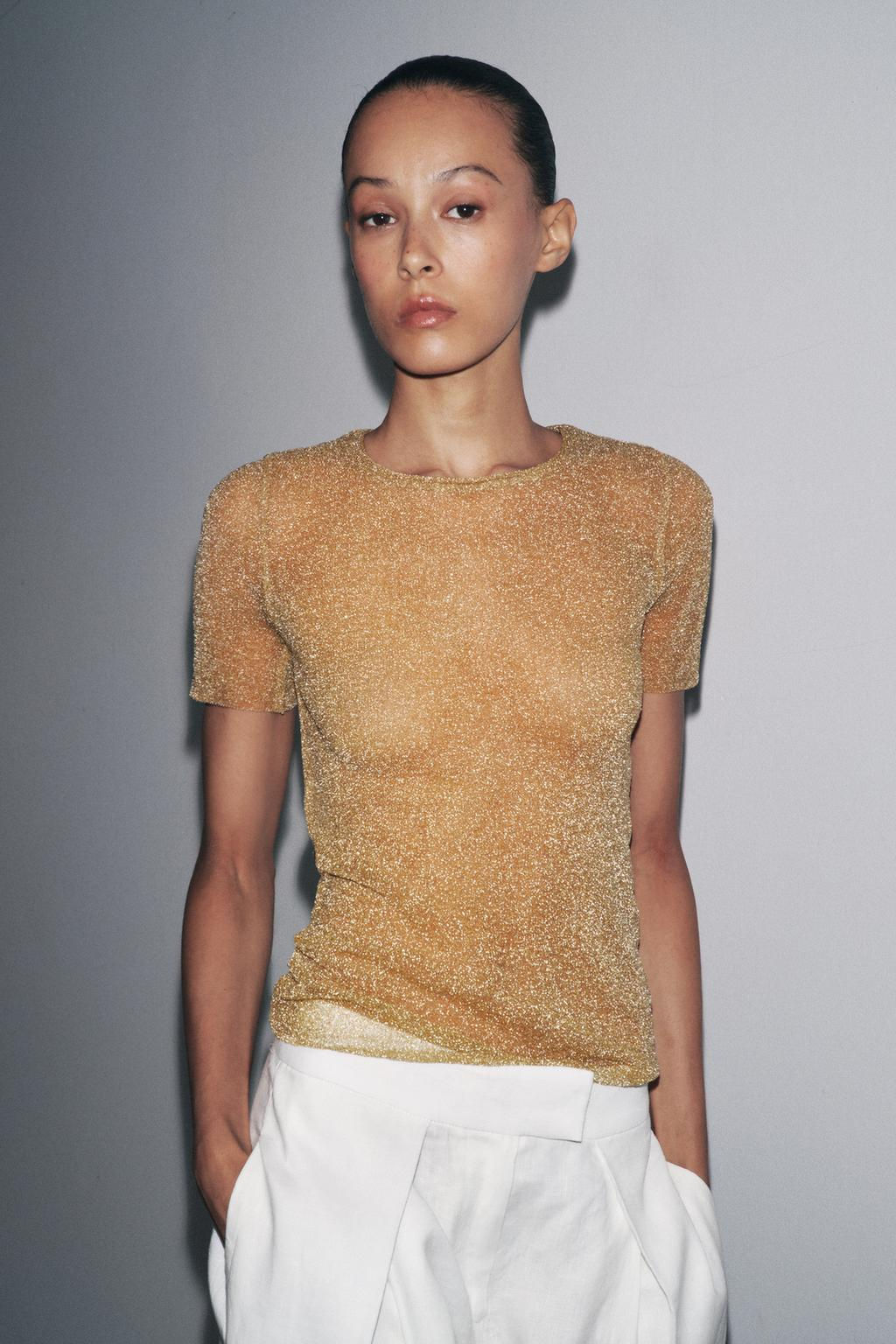 METALLIC SHORT SLEEVE T-SHIRT - Zara фото 2