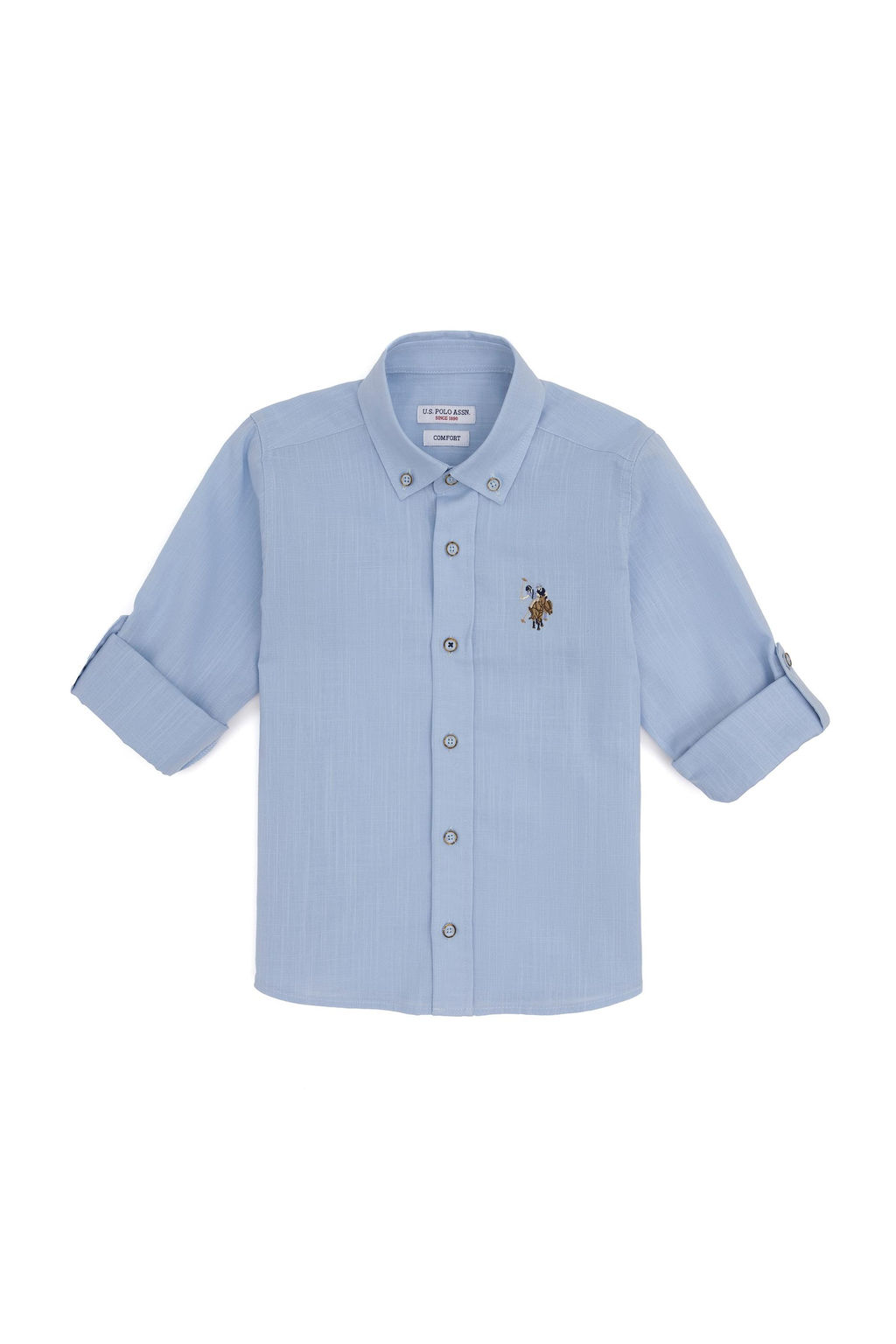 Голубая базовая рубашка с длинным рукавом для мальчика - U.s. polo assn фото 2