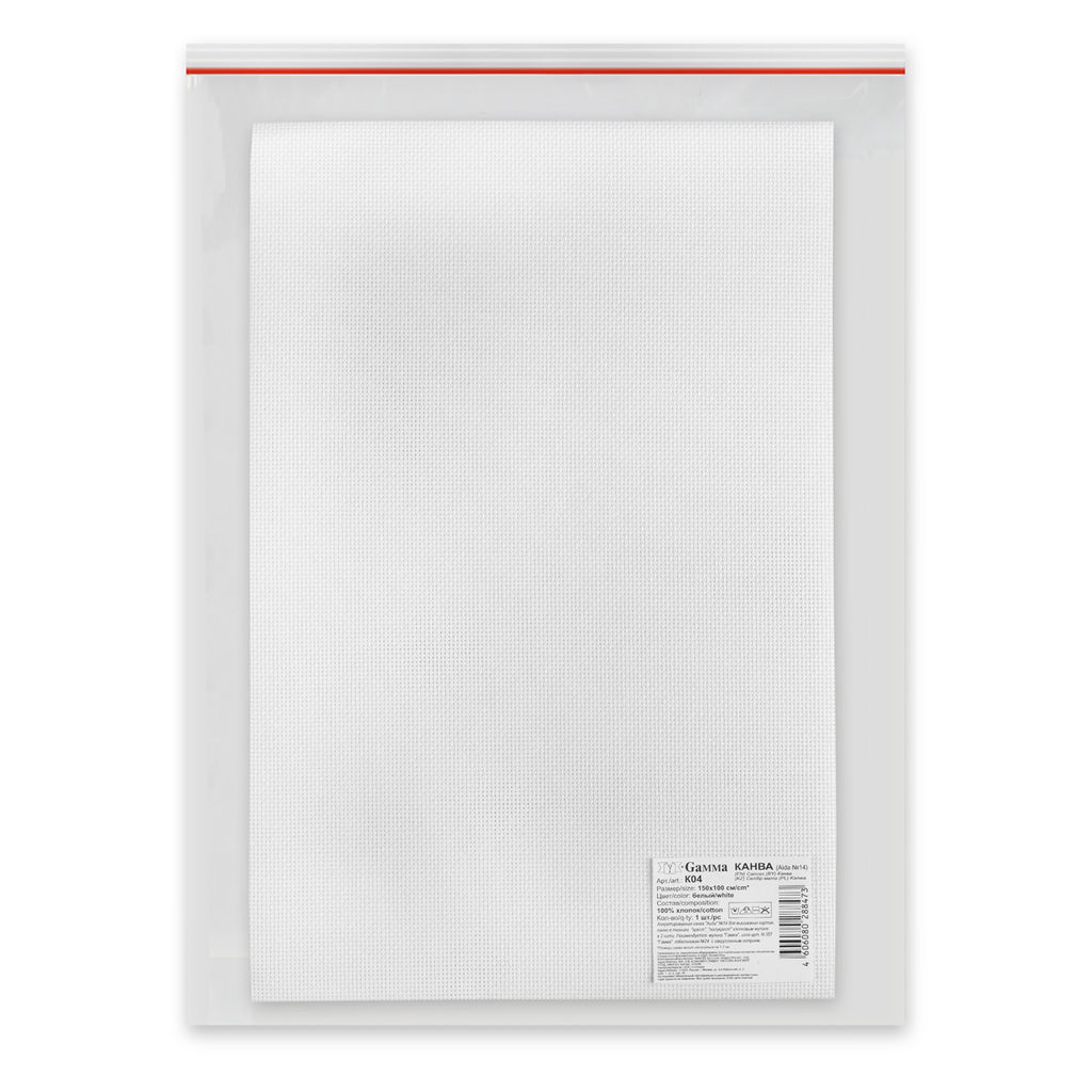 Канва K04 Gamma Aida №14 ФАСОВКА 100% хлопок 150 x 100 см  2 см белый