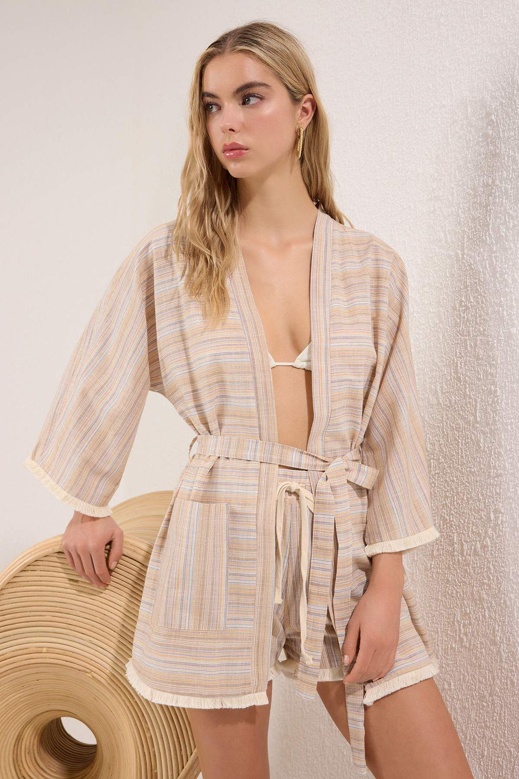 Cizgili Dokuma Puskullu Plaj Kimono&Kaftan TBESS25KM00033 - Trendyolmilla фото 2