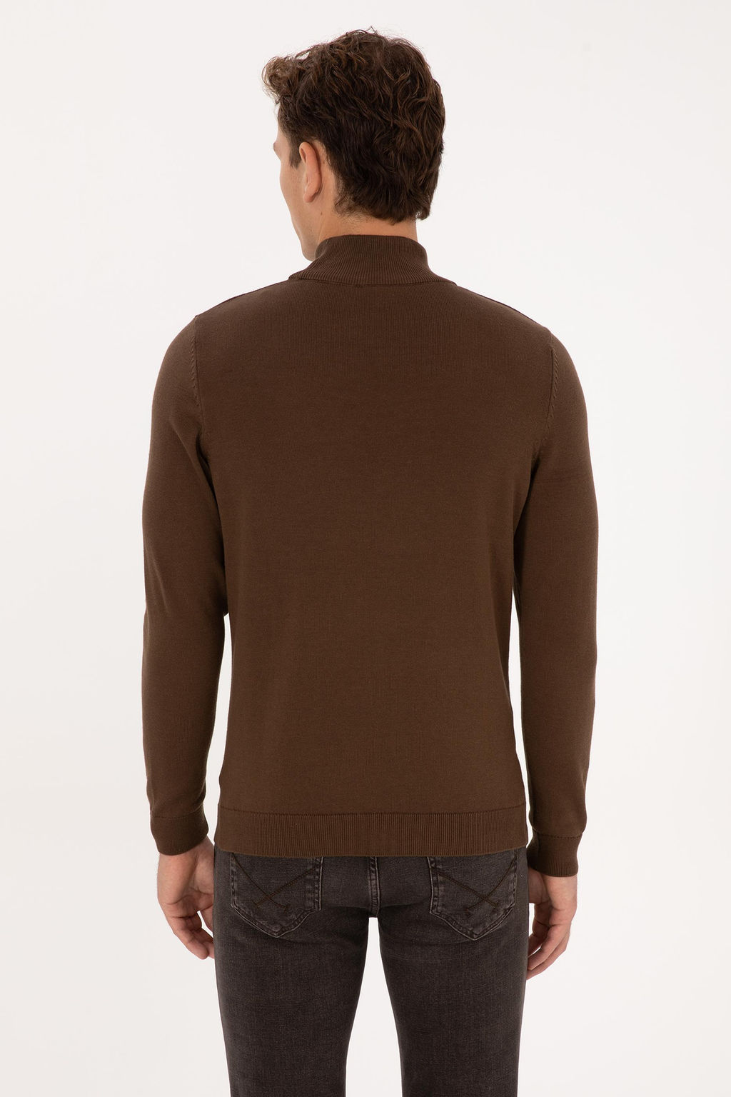 Erkek Slim Fit Bo_azl_ Kahverengi Basic Kazak - U.s. polo assn фото 5
