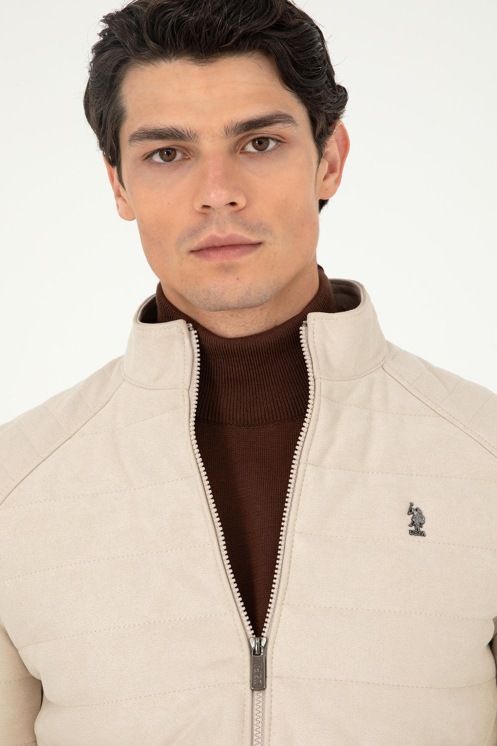 Мужская бежевая кожаная куртка - U.s. polo assn фото 2