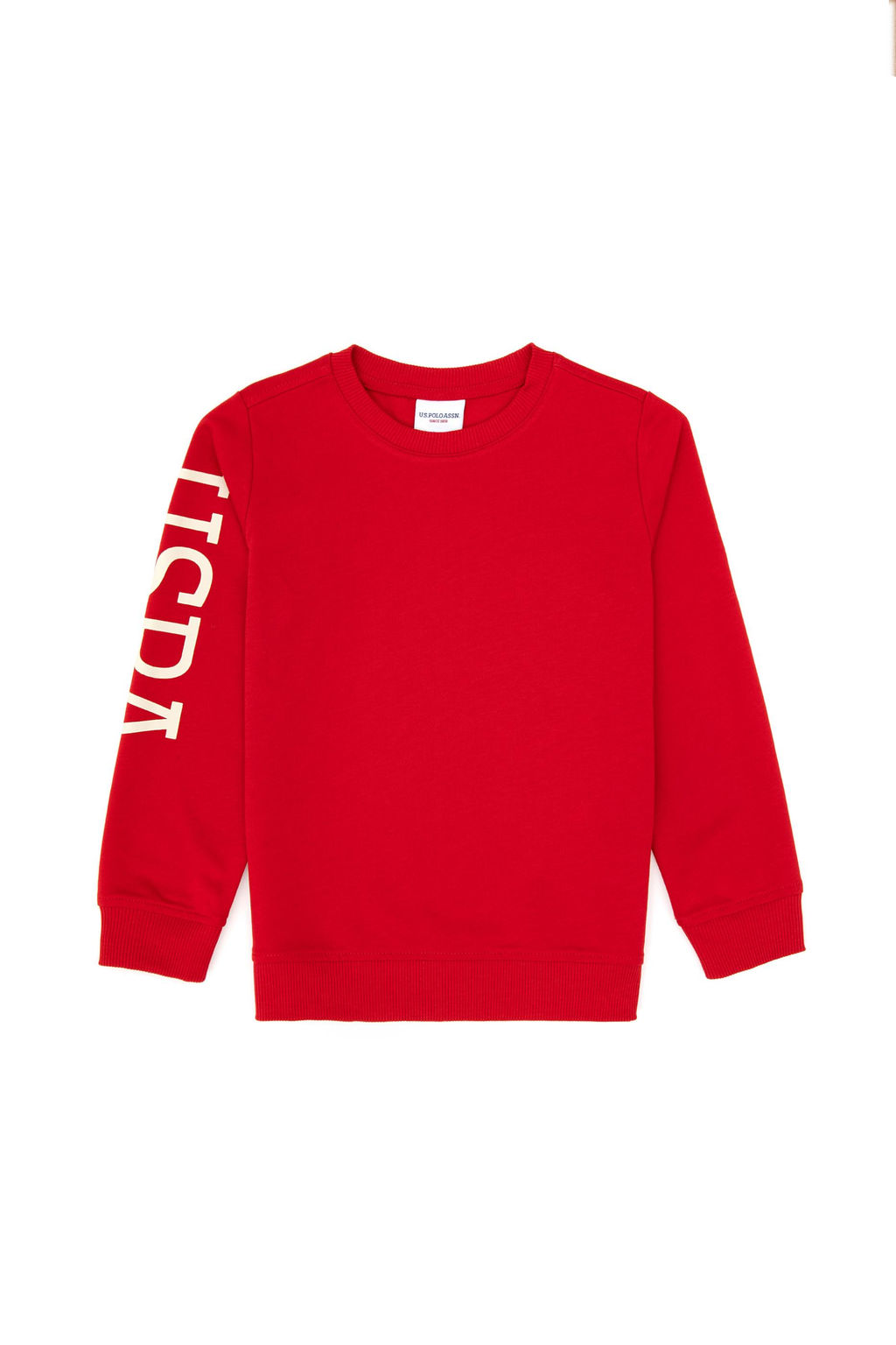 Erkek _ocuk K_rm_z_ Basic Bisiklet Yaka Sweatshirt Sepette S_rpriz _ndirim