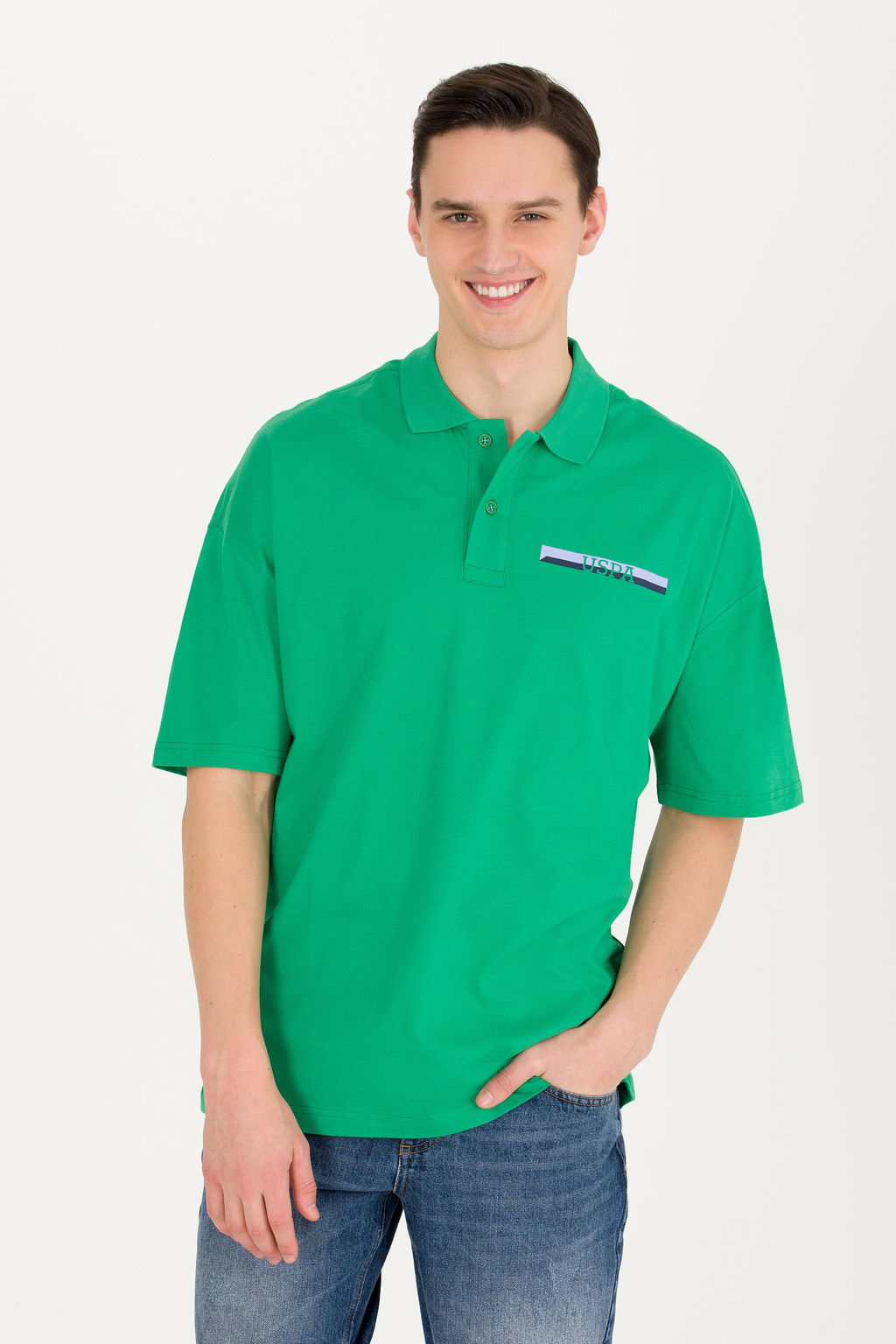 U. S. Polo Assn Мужская зеленая футболка-поло оверсайз - U.s. polo assn фото 3