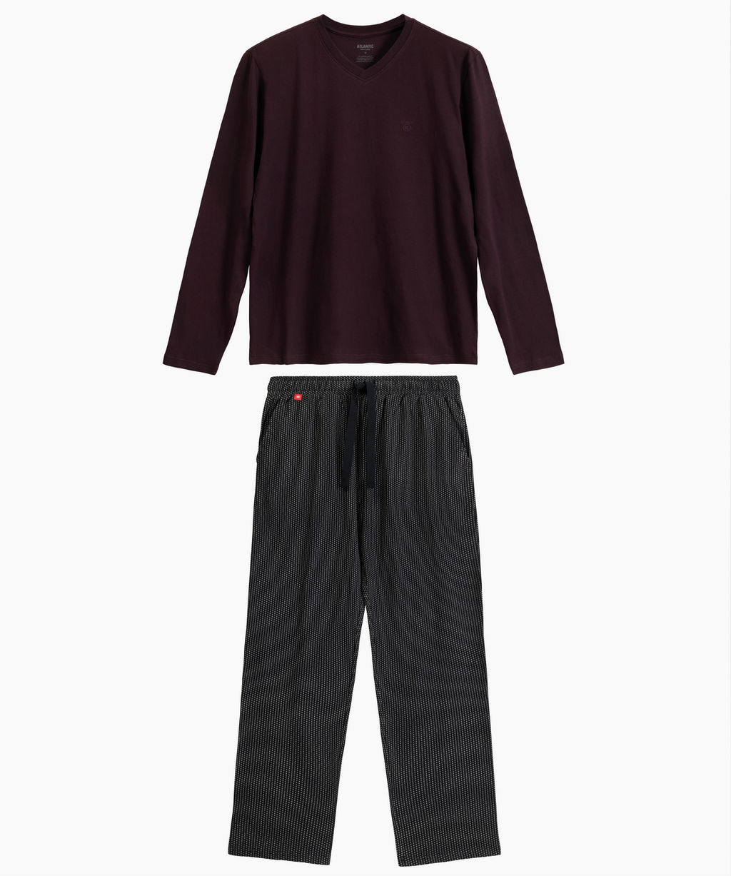 ATLANTIC NMP-389 Пижама мужская Small Print баклажан + черный