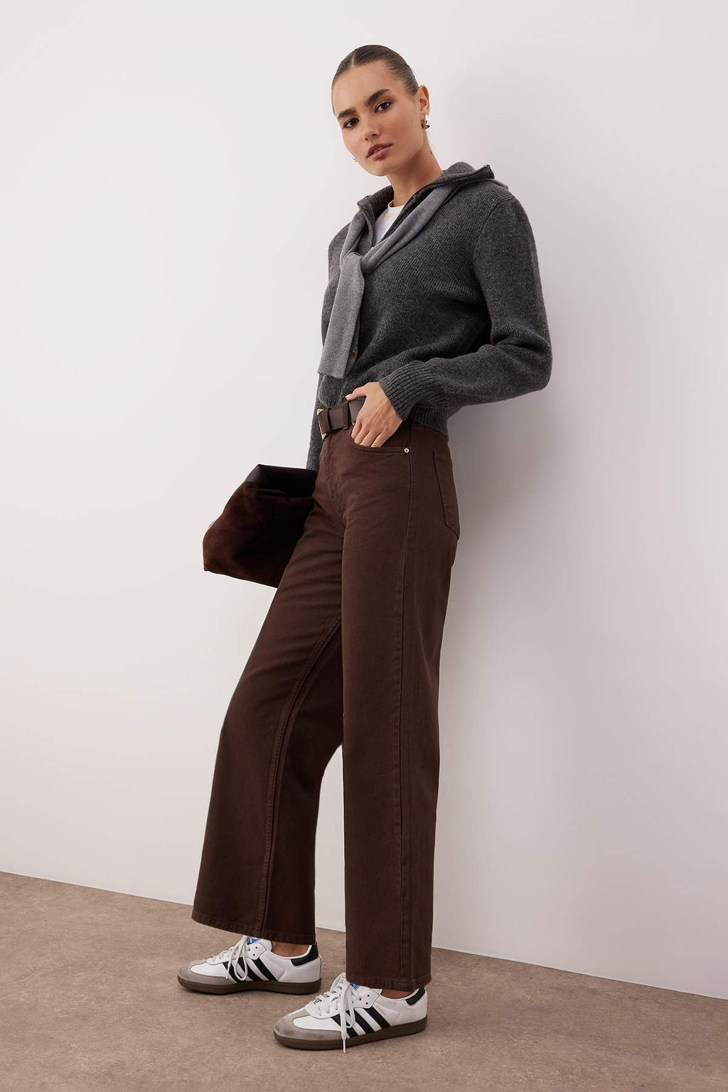 Koyu Kahverengi Yuksek Bel Bilek Boy Culotte %100 Pamuklu Jeans TWOAW26JE00190 - Trendyolmilla фото 2