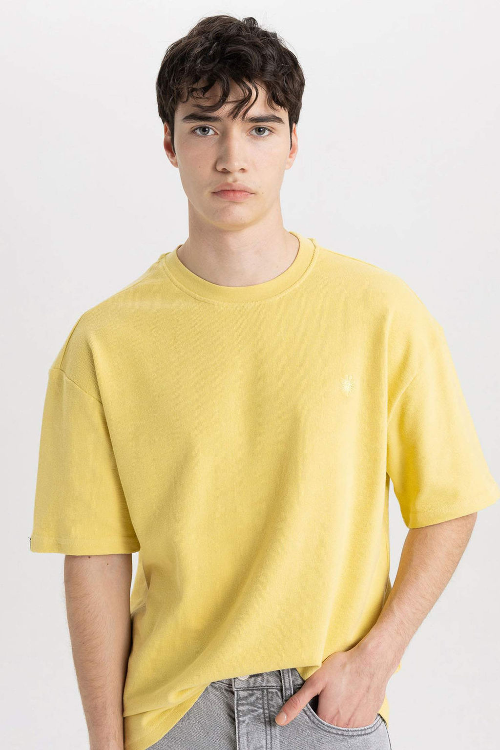 Oversize Genis Kal?p Bisiklet Yaka Bask?l? Pamuklu K?sa Kollu Tisort - Defacto фото 3