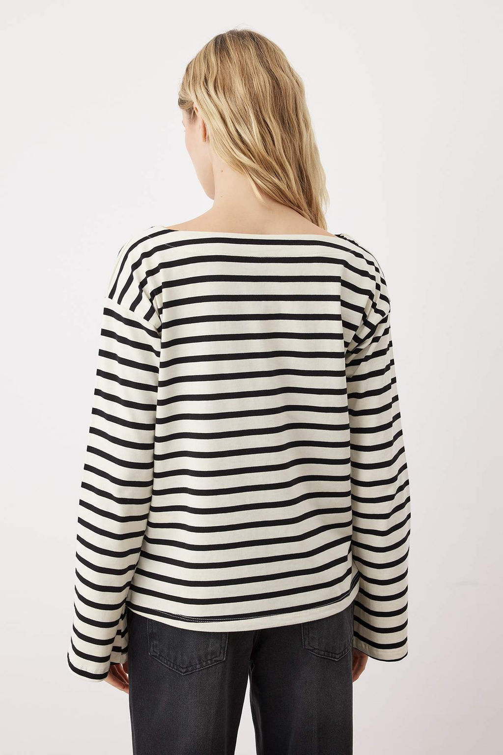 Ekru Kal?n Pamuklu Cizgili Regular/Normal Kal?p OrmeT-Shirt TWOAW26TS00001