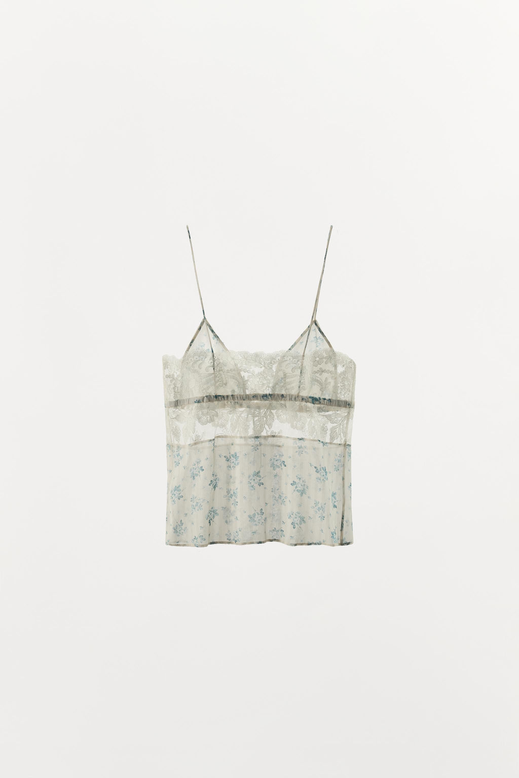 TOP ESTAMPADO FLORES ENCAJE / Crudo / Azul - Zara фото 7