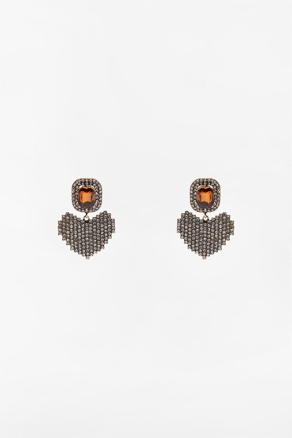 RHINESTONE HEART EARRINGS - Zara фото 2