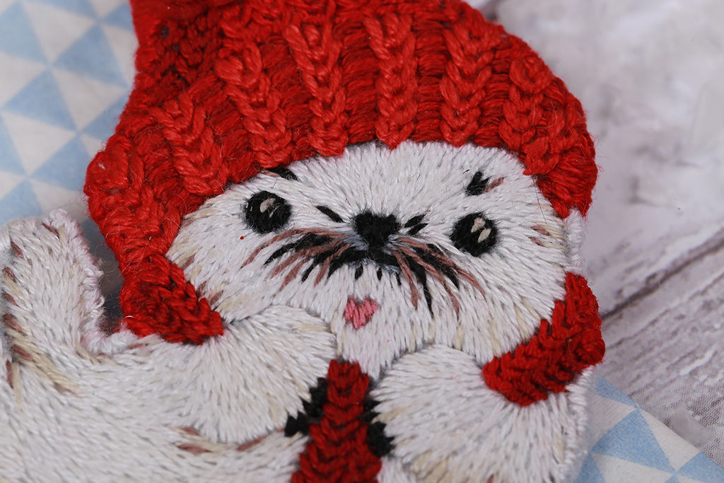 Набор для вышивания PANNA Живая картина JK-2222 Брошь. Белёк в шапочке 5 х 6 см