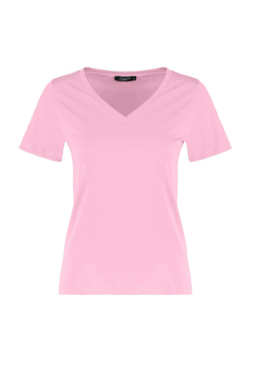 Pembe-Mint %100 Pamuk 2li Paket Basic V Yaka Orme T-Shirt TWOSS23TS00002