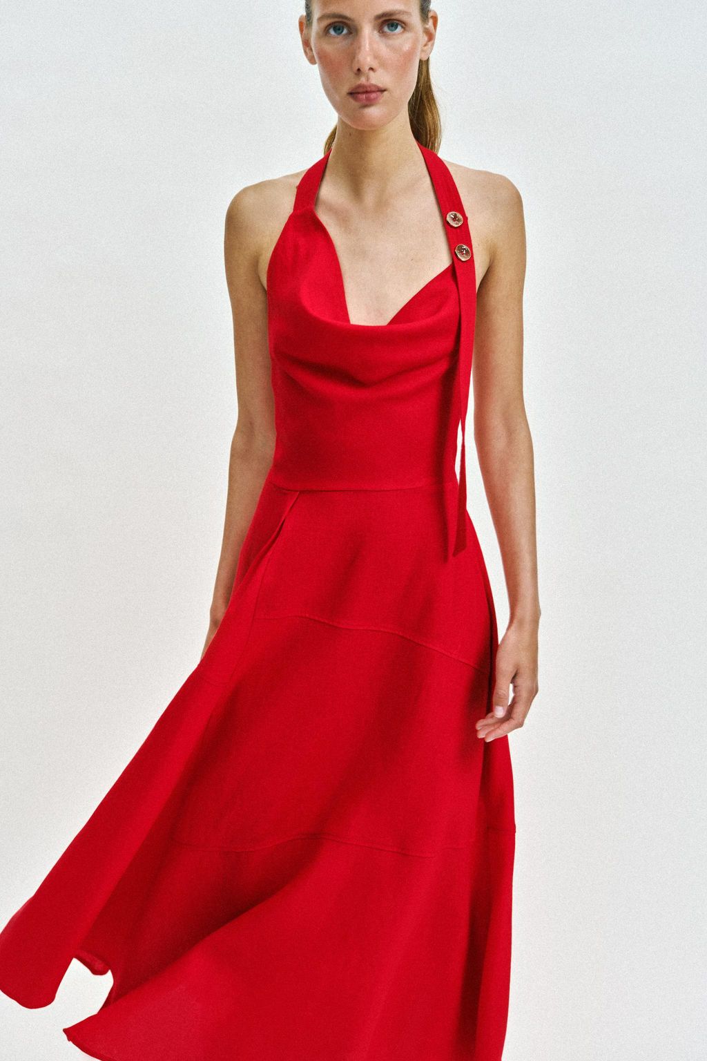 VESTIDO MIDI HALTER CON LINO / Rojo - Zara фото 2