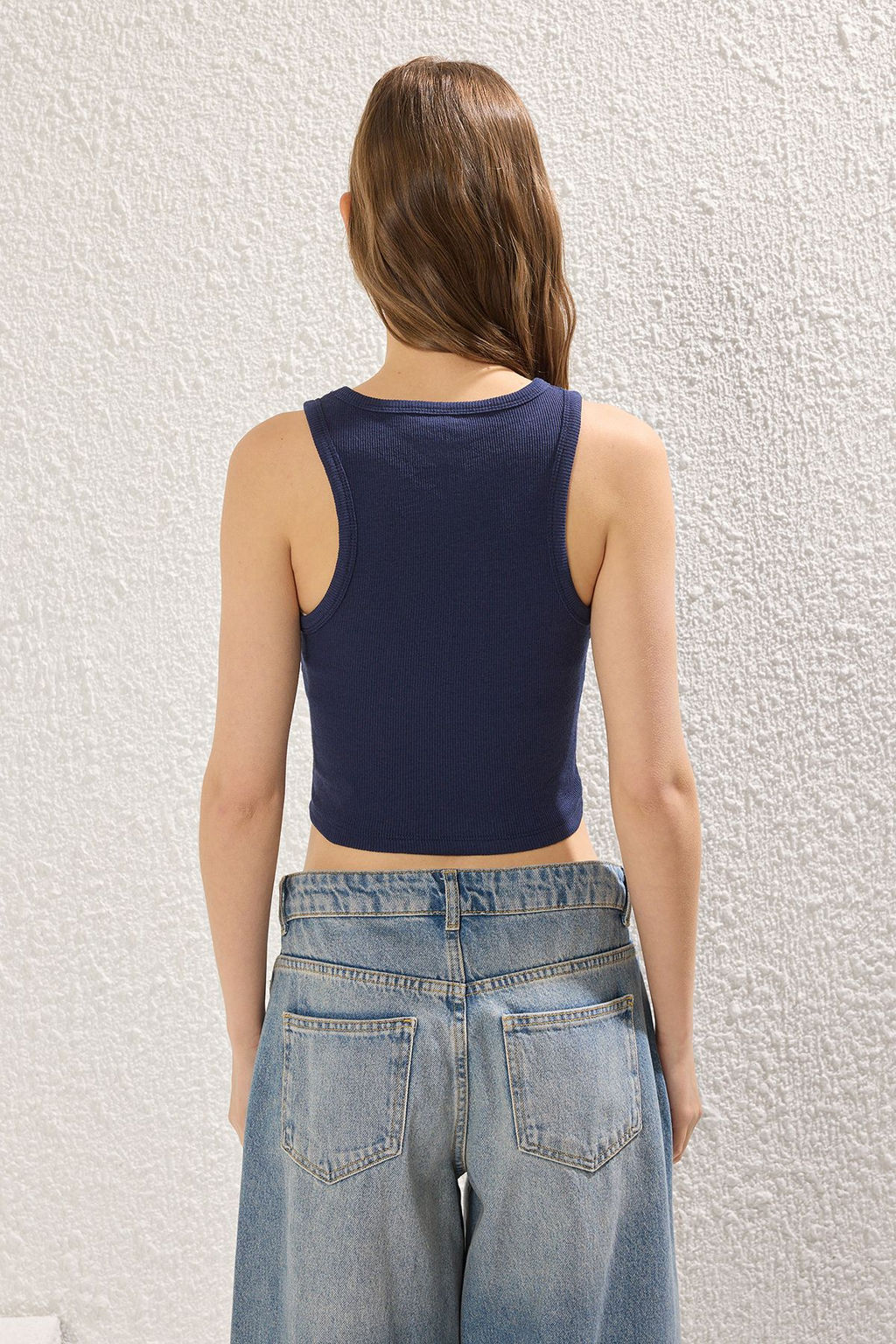 TRENDYOLMILLA Siyah-Ekru-Lacivert Fitted Crop Esnek Orme Atlet TWOSS25AL00053  фото 7