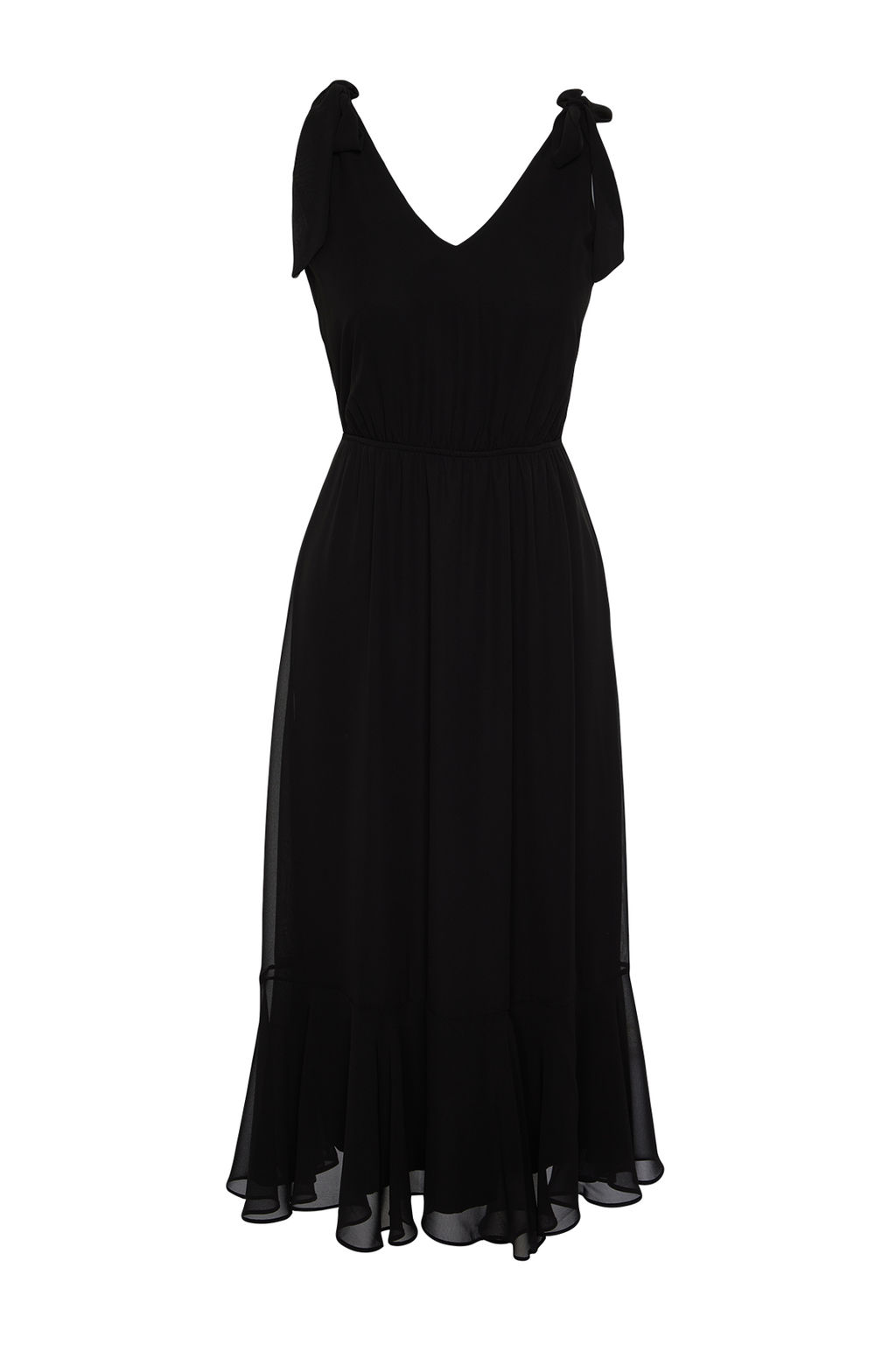 Trendyolmilla Siyah A Kesim Beli Lastikli Sifon Astarl? Maxi Dokuma Elbise TWOSS24EL00804  фото 7