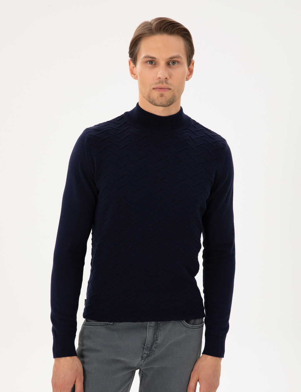 Lacivert Slim Fit Yar_m Bal_k__ Yaka Triko Kazak - Pierre cardin фото 3
