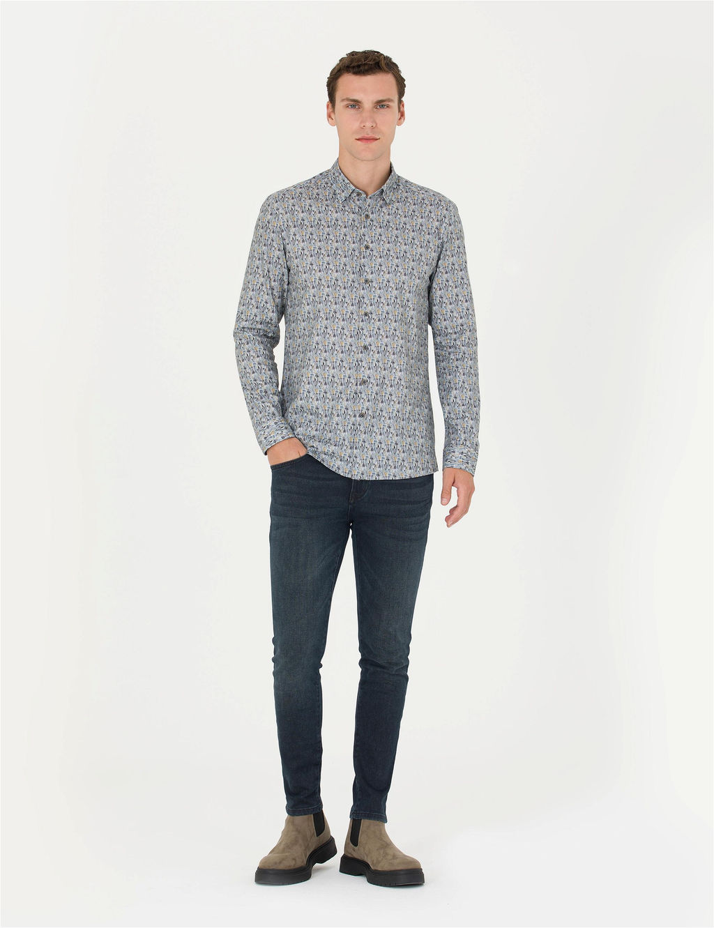 Petrol Slim Fit Uzun Kollu G_mlek