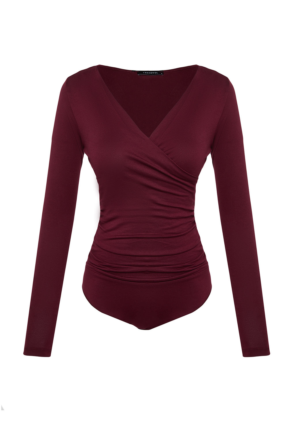 TRENDYOLMILLA Bordo Fitted/Vucuda Oturan Viskoz Buzgulu V Yaka Esnek C?tc?tl? Orme Body TWOAW24BD00045 фото 7