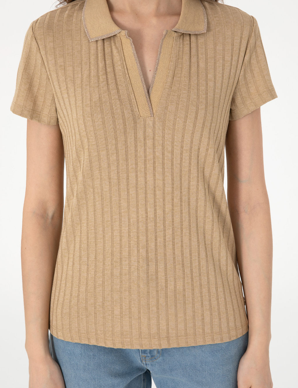 Bej Slim Fit Basic Ti__rt