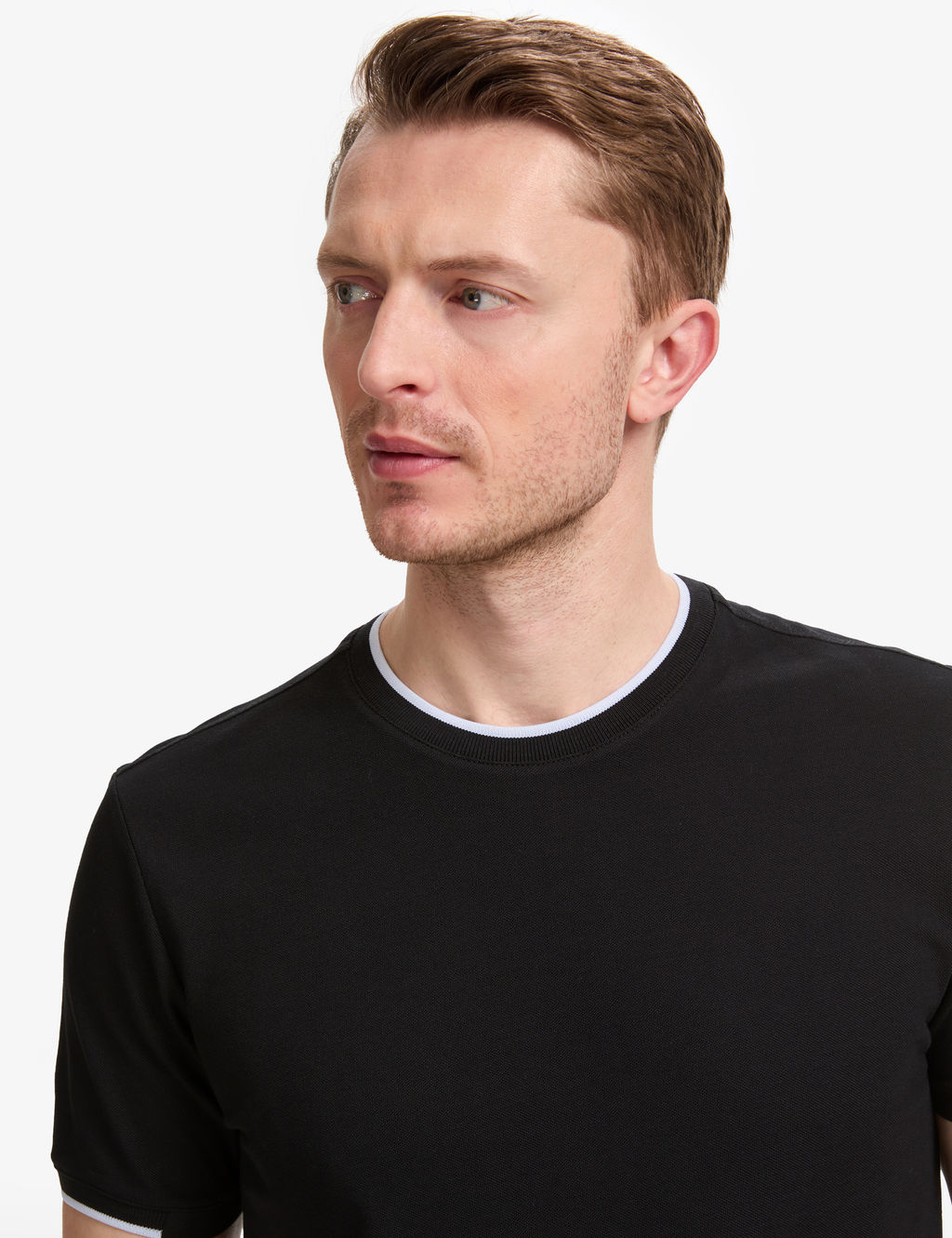 Siyah Slim Fit %100 Pamuk Bisiklet Yaka Ti__rt