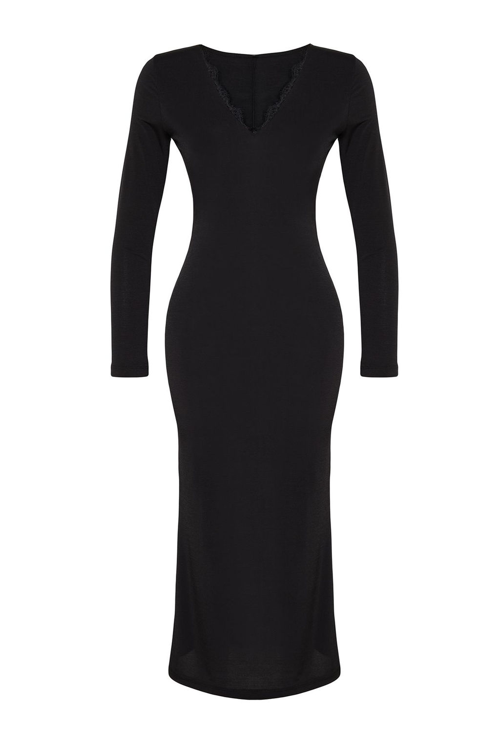 TRENDYOLMILLA Siyah Vucuda Oturan V Yaka Dokuma Elbise TPRAW25EL00164  фото 6