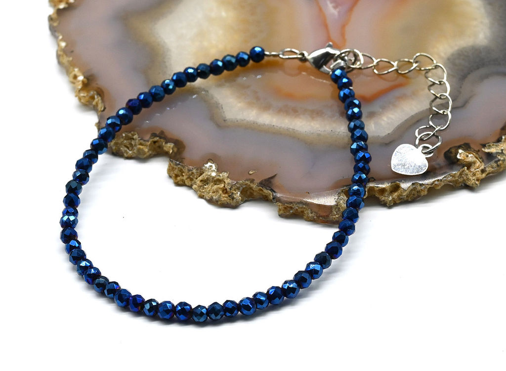 Браслет из циркона шарик гр.3мм цв.синий, 18см