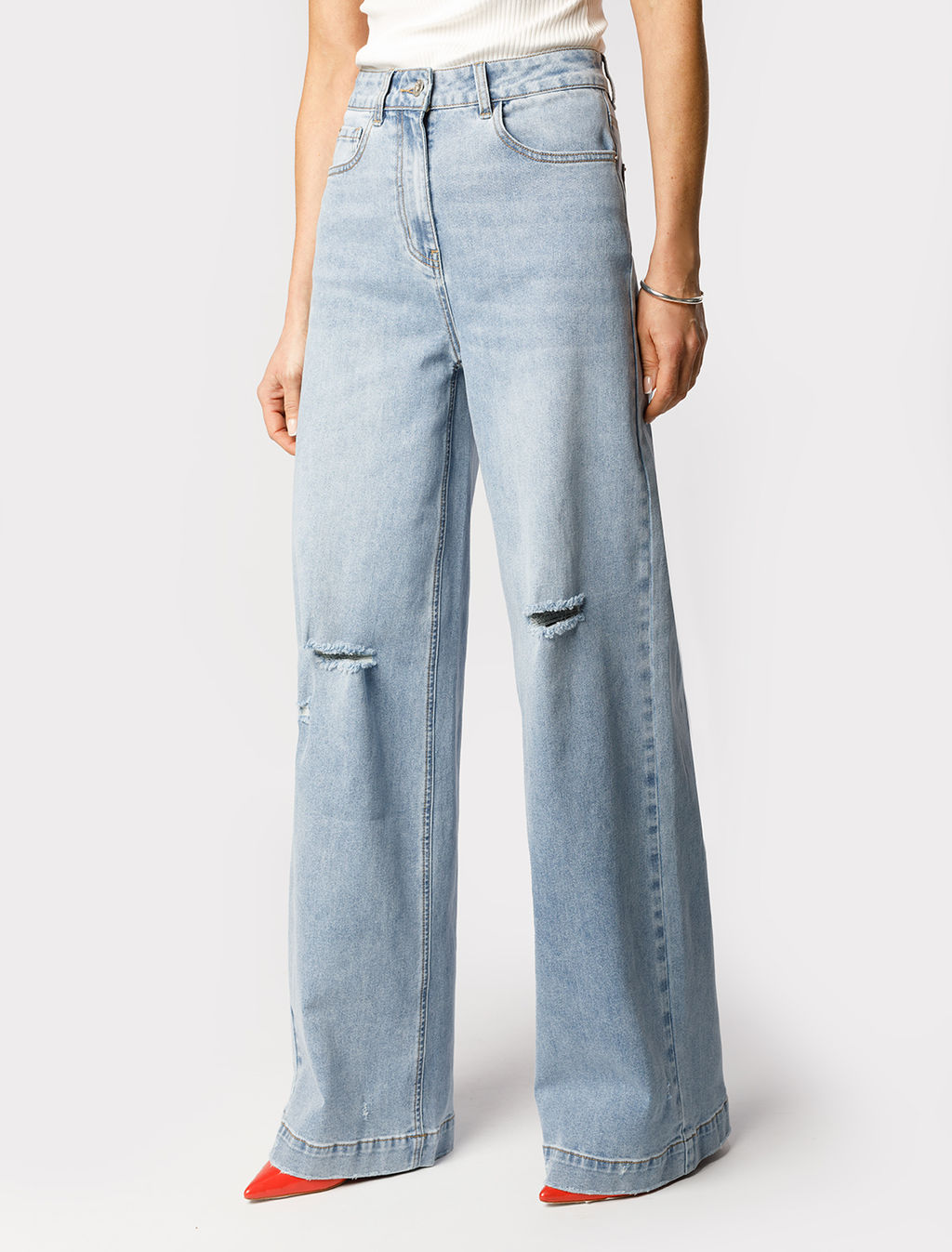 Джинсы-трубы Vilatte D54.260 деним голубые  фото 7