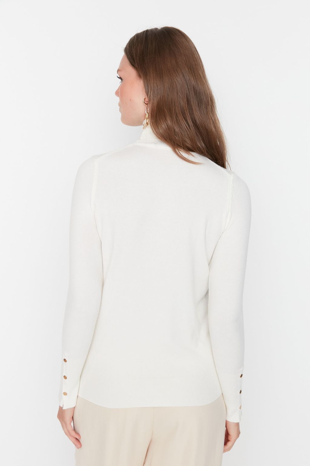 Ekru Merserize Gorunumlu Crop Premium Iplik / Ozel Iplik Basic Triko Kazak TWOAW23KZ01514