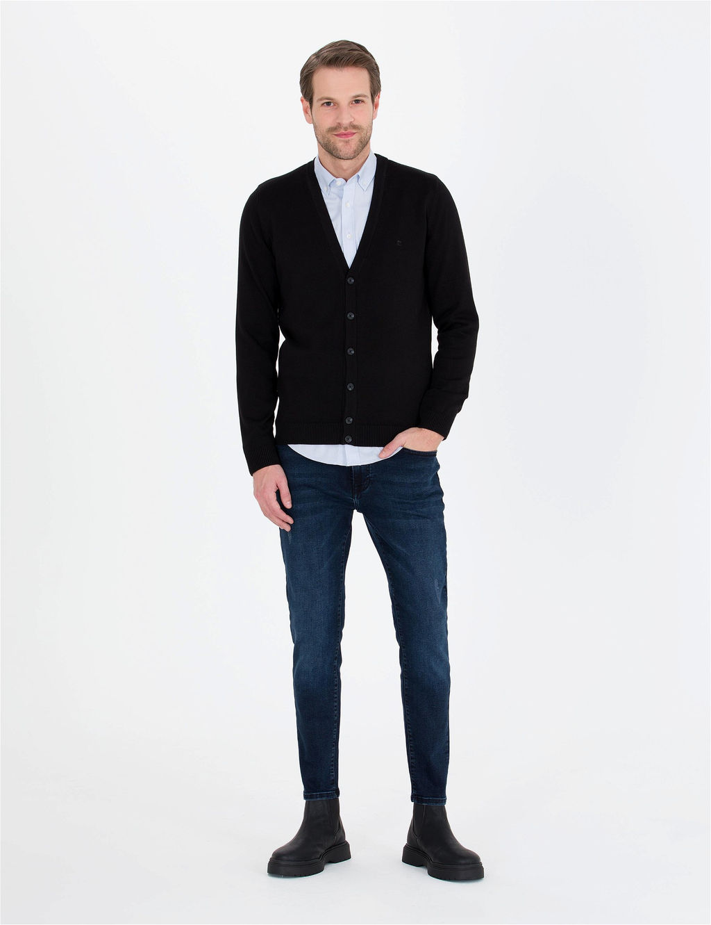 Siyah Slim Fit Basic D__meli Triko H_rka - Pierre cardin фото 4