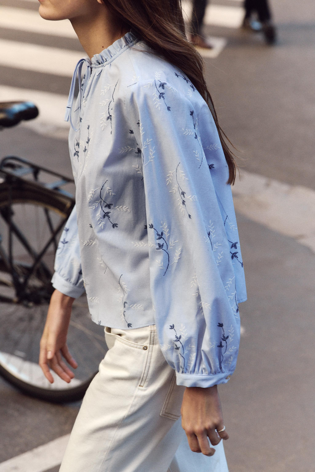 BLUSA ESTAMPADA BORDADOS ENGOMADOS / Azul / Blanco - Zara фото 3