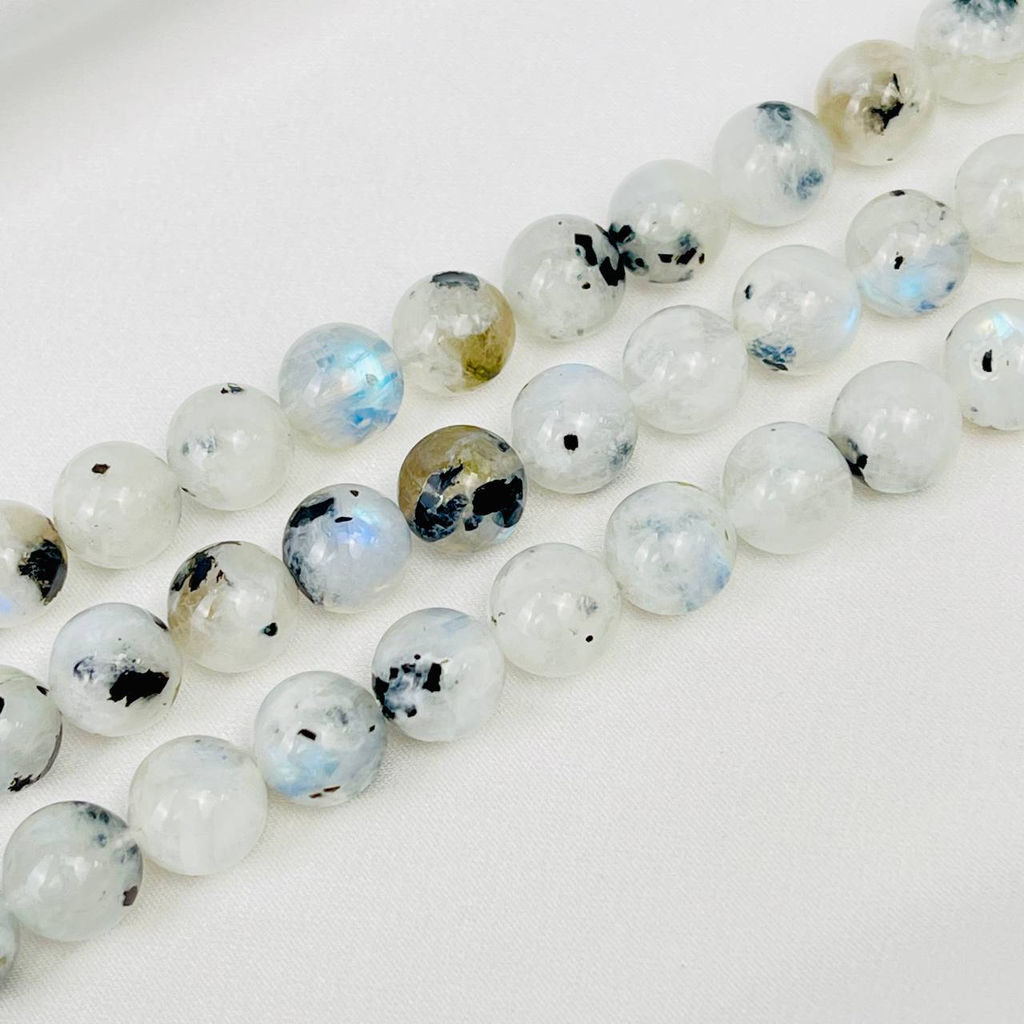 Бусины для украшений из Лунного камня с вкл. Турмалина (36 бусин) 38 см