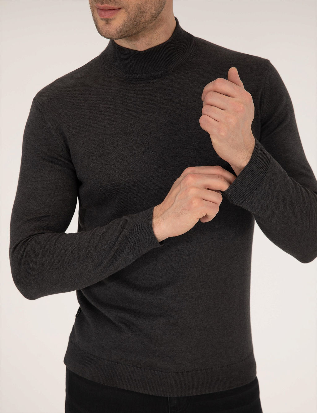 Antrasit Melanj Slim Fit Yar_m Bal_k__ Yaka Basic Triko Kazak - Pierre cardin фото 6