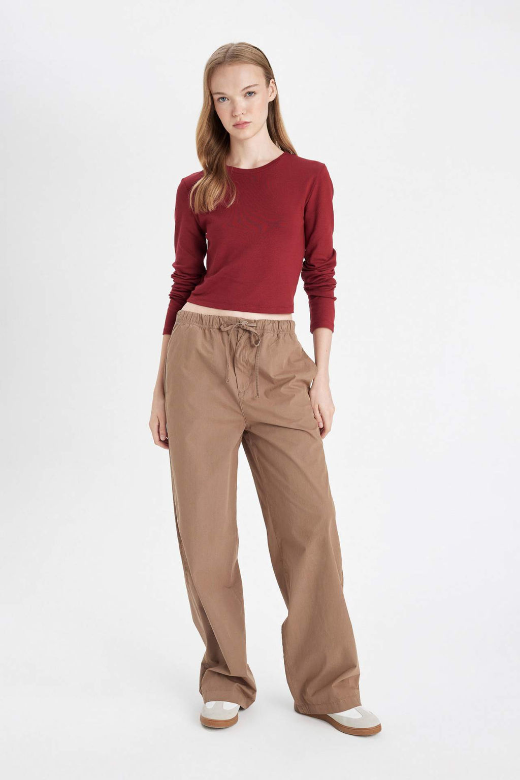 Coool Straight Fit Poplin Pantolon Basic Duz Cepli Lastikli Bel Bagc?kl? - Defacto фото 2