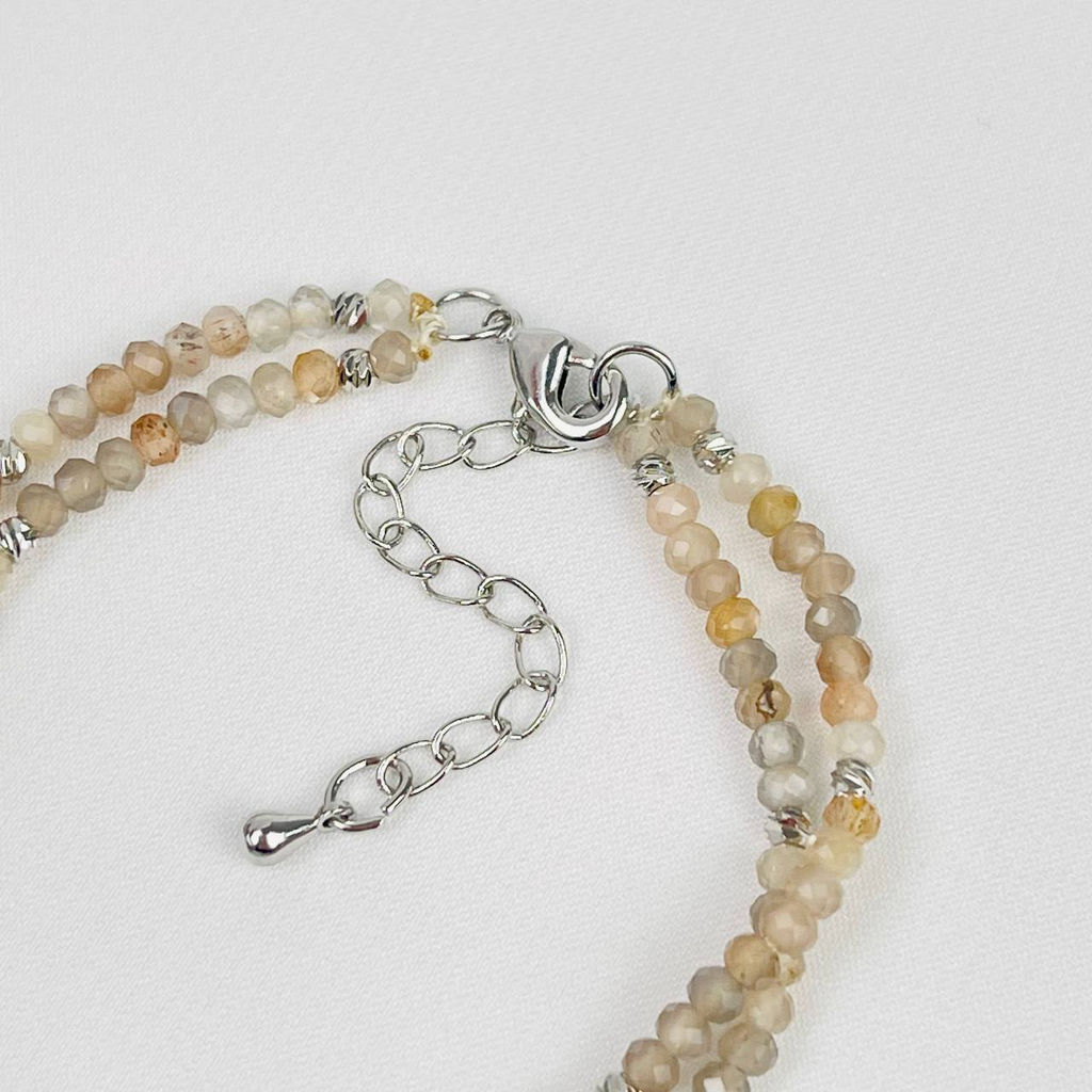 Браслет двойной из Лунного камня и Аквамарина 16 см + - Радуга самоцветов фото 4