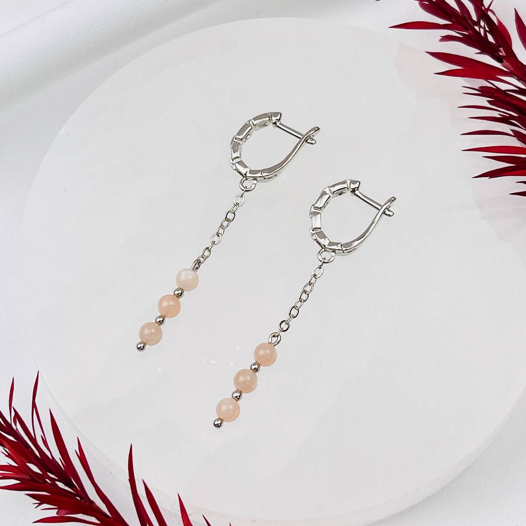 Серьги на цепочке с Лунным камнем