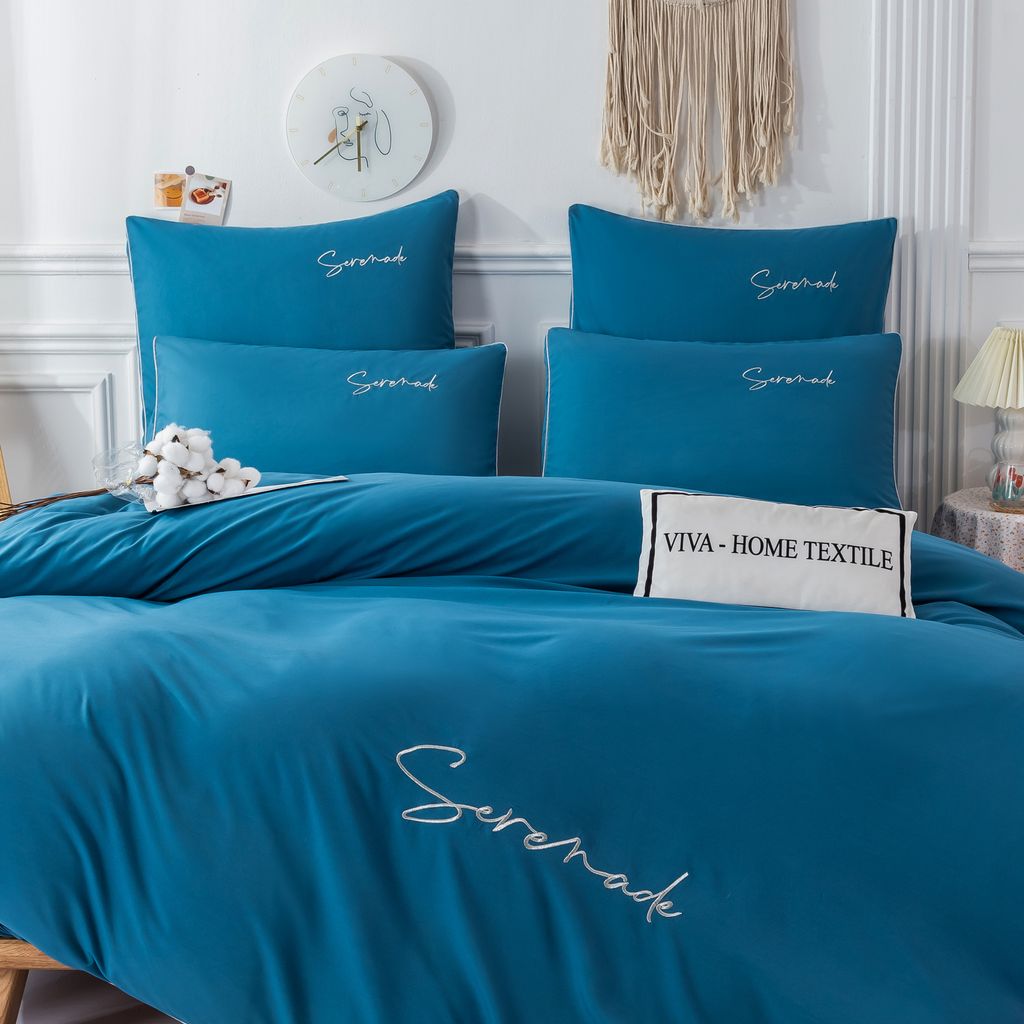 Комплект постельного белья Однотонный Сатин Вышивка на резинке CHR039 160*200*35 2 спальный 4 Наволочки