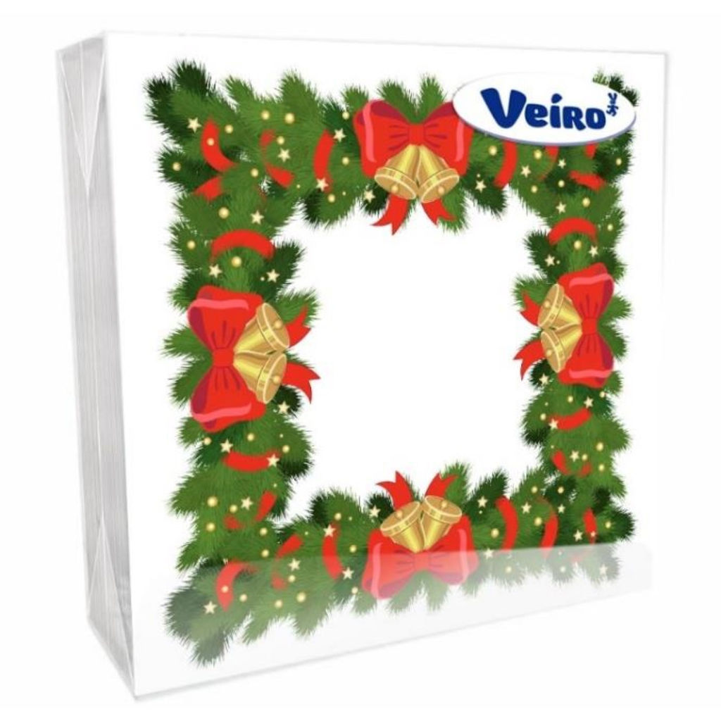 VEIRO салфетки 33см 3-сл. (20шт) с рисунком НГ Зима, Омела  фото 2