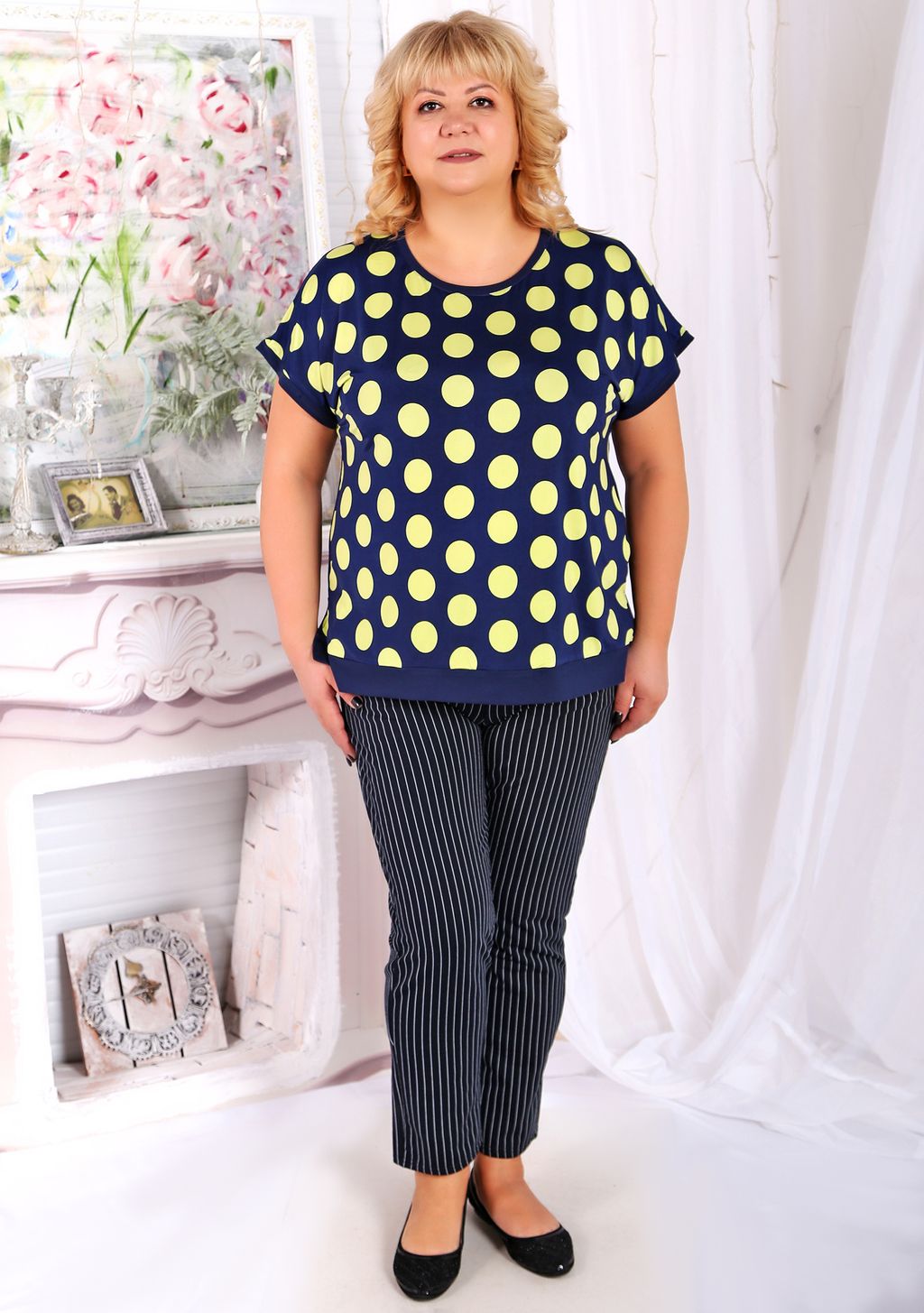 Футболка Красотка горох желтый - Марлен фото 3