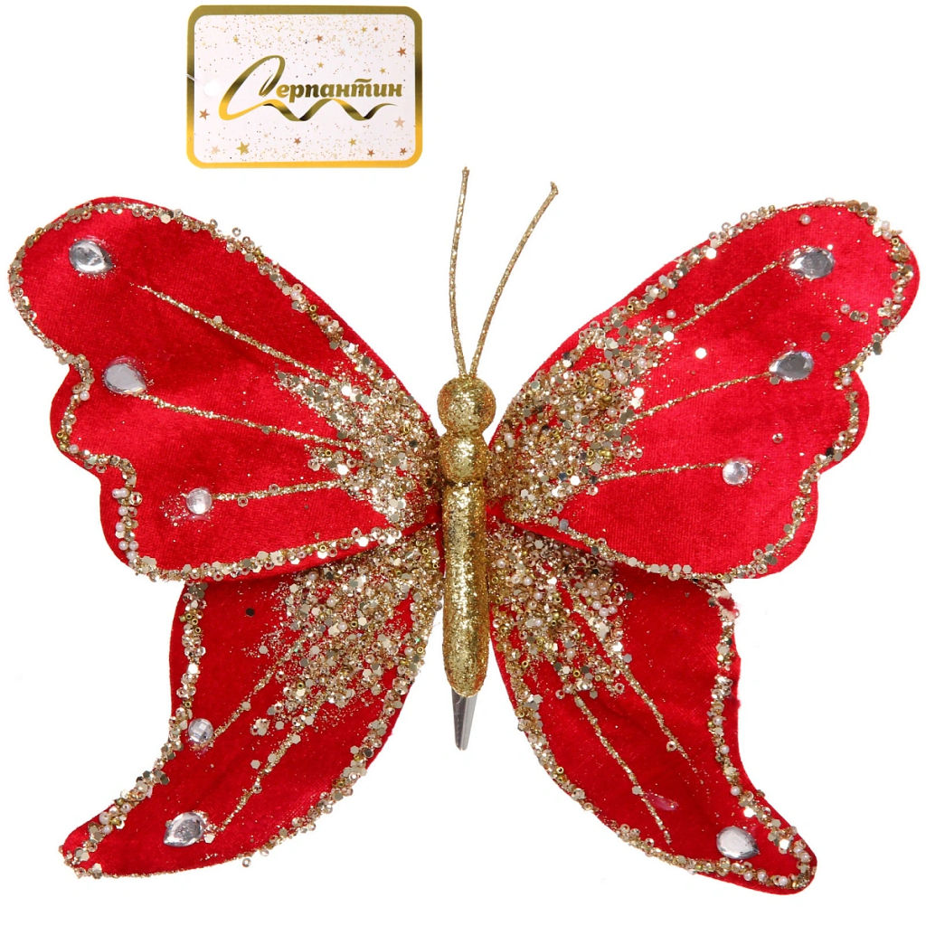 Украшение новогоднее "Искристая бабочка" 19*19 см, Красный