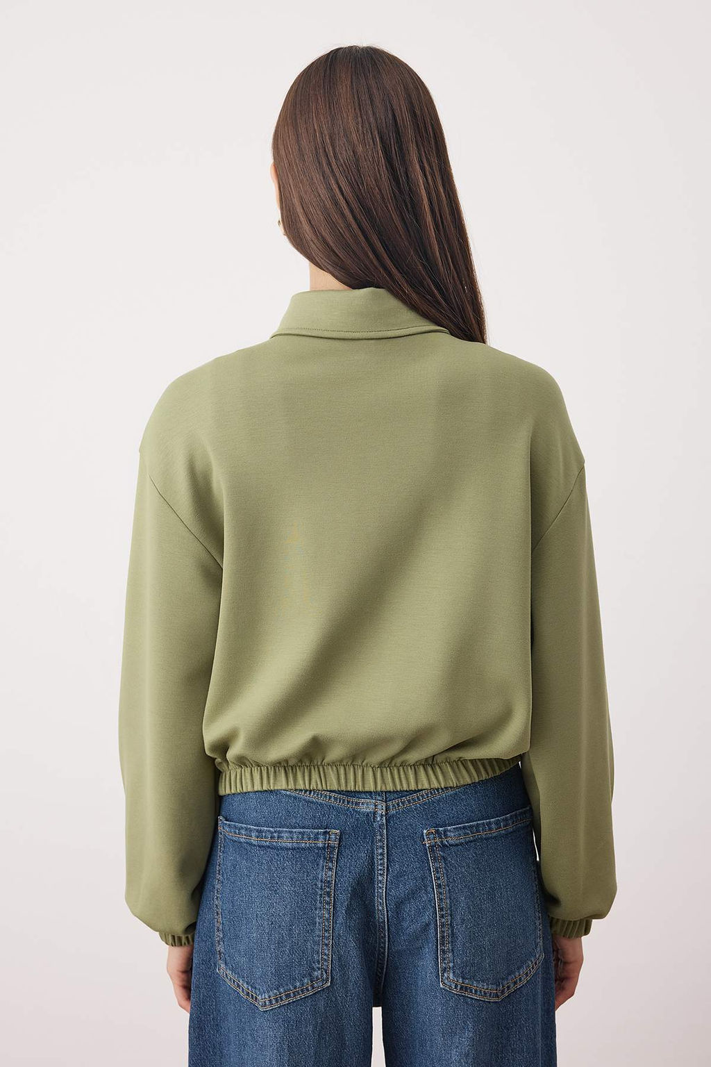 Haki Polo Yaka C?tc?tl? Relaxed/Rahat Kesim Bomber Orme Sweatshirt TWOAW26SW00036 - Trendyolmilla фото 4